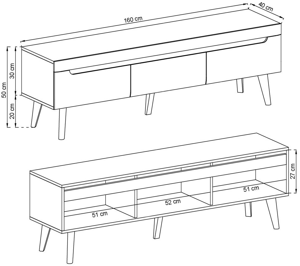 INOSIGN Lowboard »Torge, TV-Unterschrank, TV-Kommode, Fernsehschrank, TV-Board«, (1 St.), abgeschrägte Füsse, drei Farben, Scandi Design, 160 cm breit