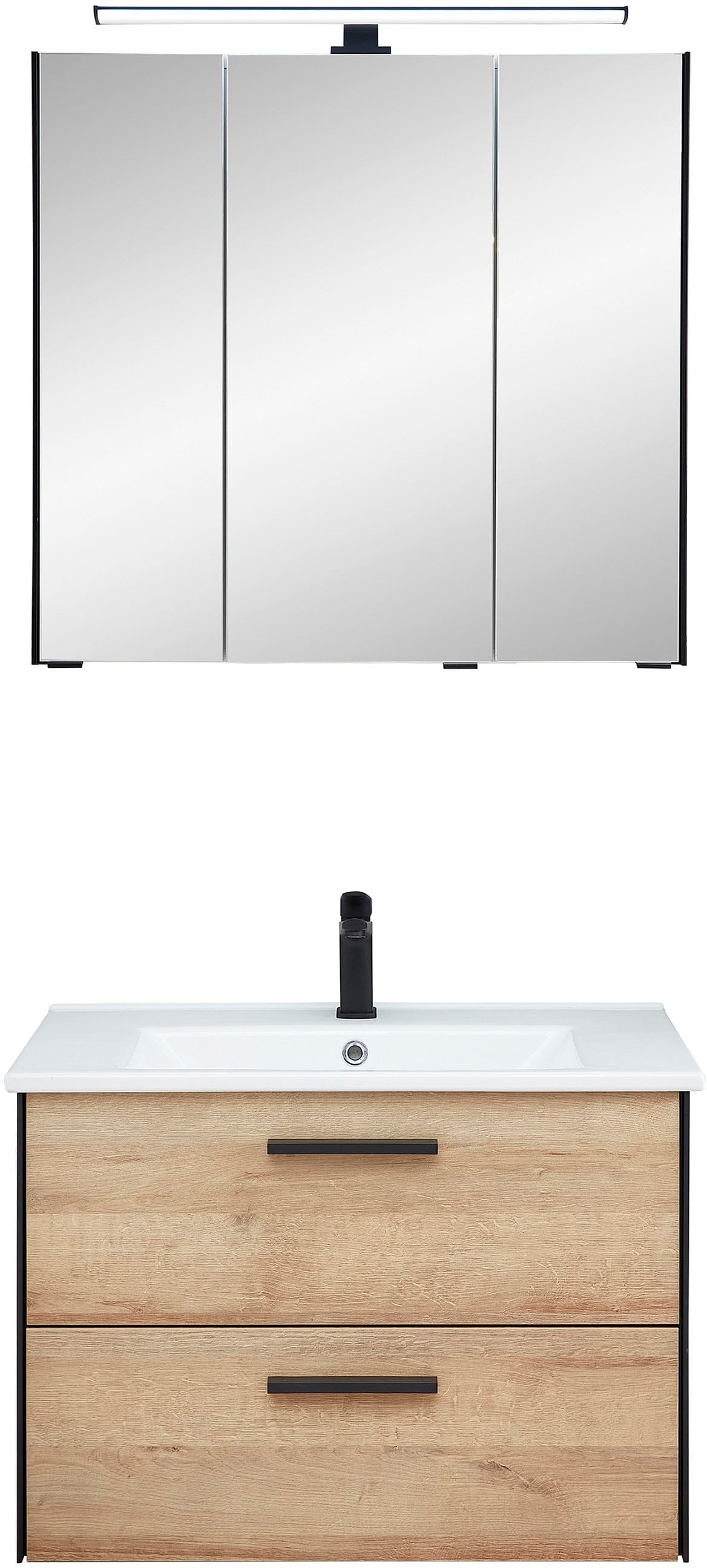 Image of Saphir Badmöbel-Set "Quickset 395 2-teilig, Keramik-Waschtisch mit LED-Spiegelschrank" 2 Stk. tlg.