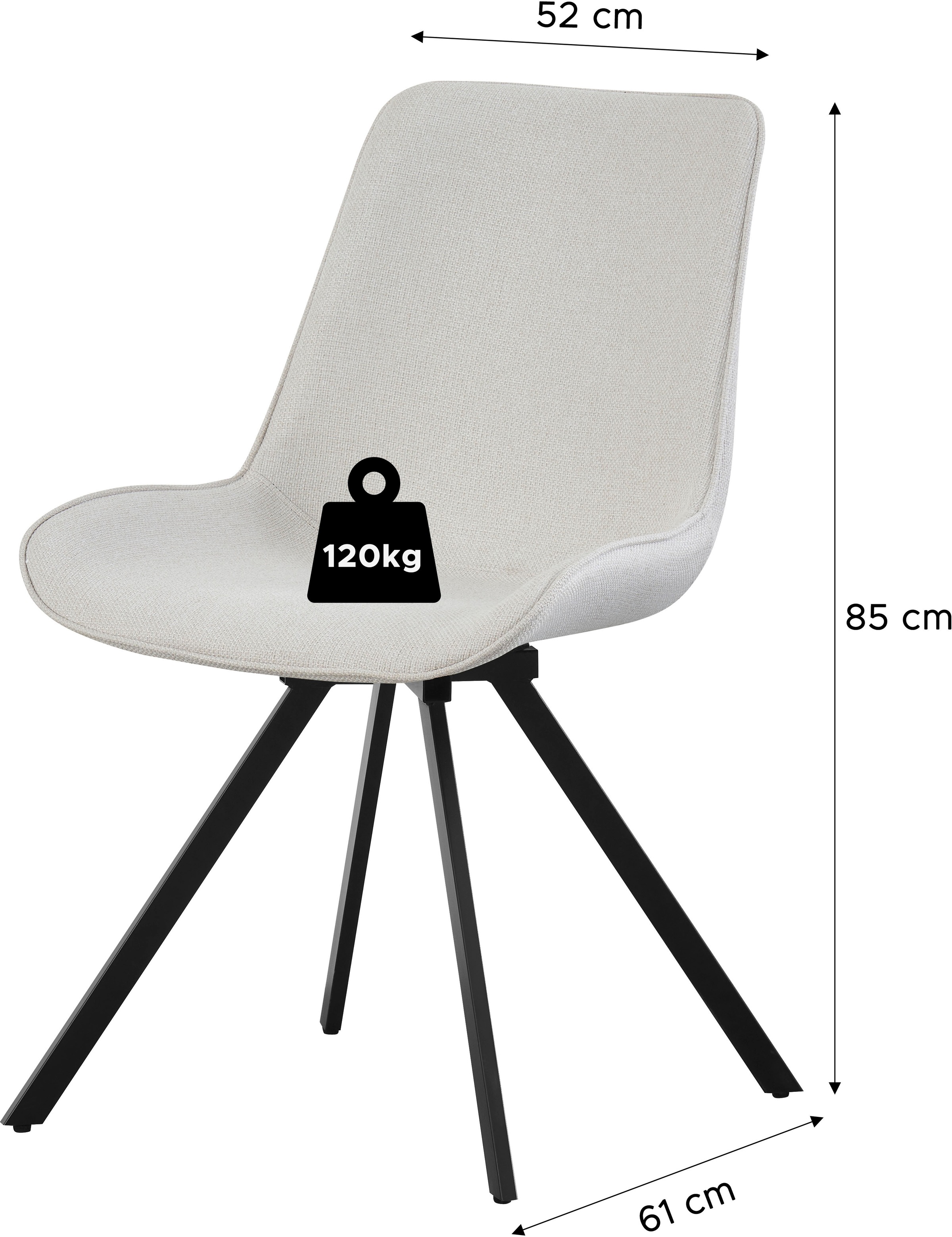 Home affaire Drehstuhl »INUVIK, 2er Set, mit Metallgestell in matt schwarz« (Set) 2 Stk.in verschiedenen Farben, Belsatbarkeit pro Stuhl 120 kg, 360° drehbar