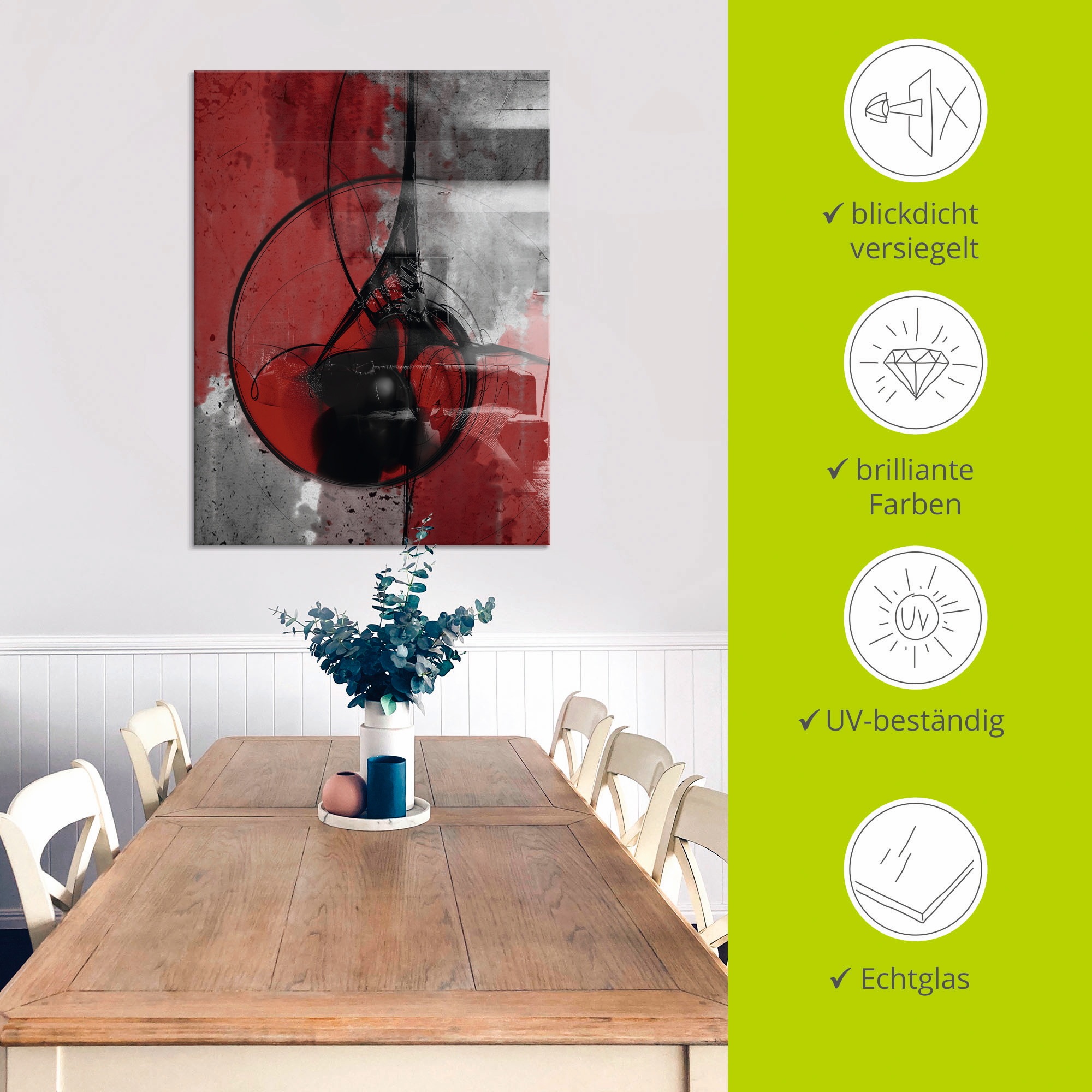 Artland Glasbild »Abstrakt in rot und schwarz«, Gegenstandslos, (1 St.), in verschiedenen Grössen