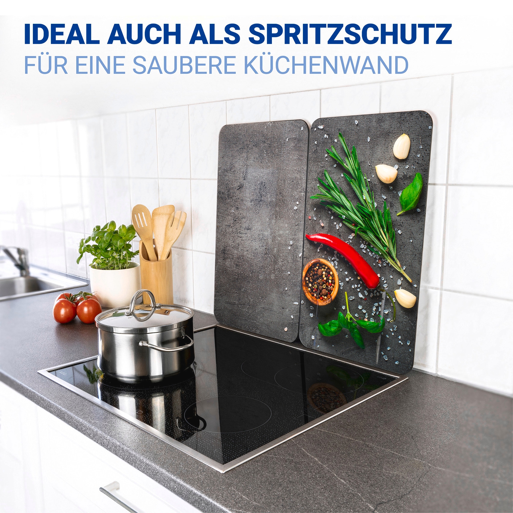 WENKO Herd-Abdeckplatte »Universal Modell Rosmarin«, (Set, 2 tlg.), Herdabdeckung für alle Herdarten, kratzfest, mit rutschfesten Füssen