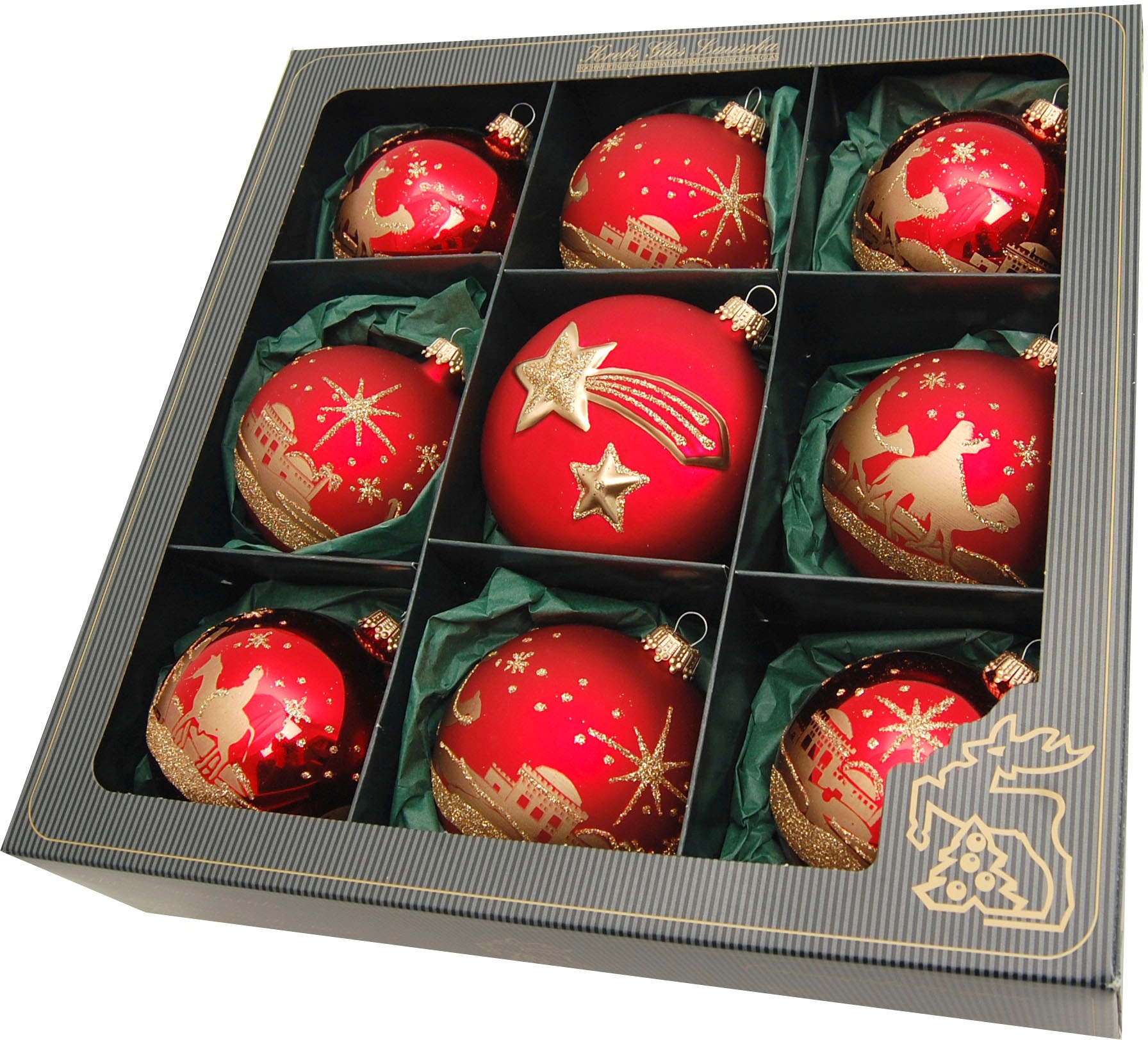 Krebs Glas Lauscha Weihnachtsbaumkugel »Bethlehem Xmas Night, 8 Kugeln, 1 Taler mit Komet & Stern, 8 cm« Weihnachtsdeko, Christbaumschmuck, Christbaumkugeln aus Glas