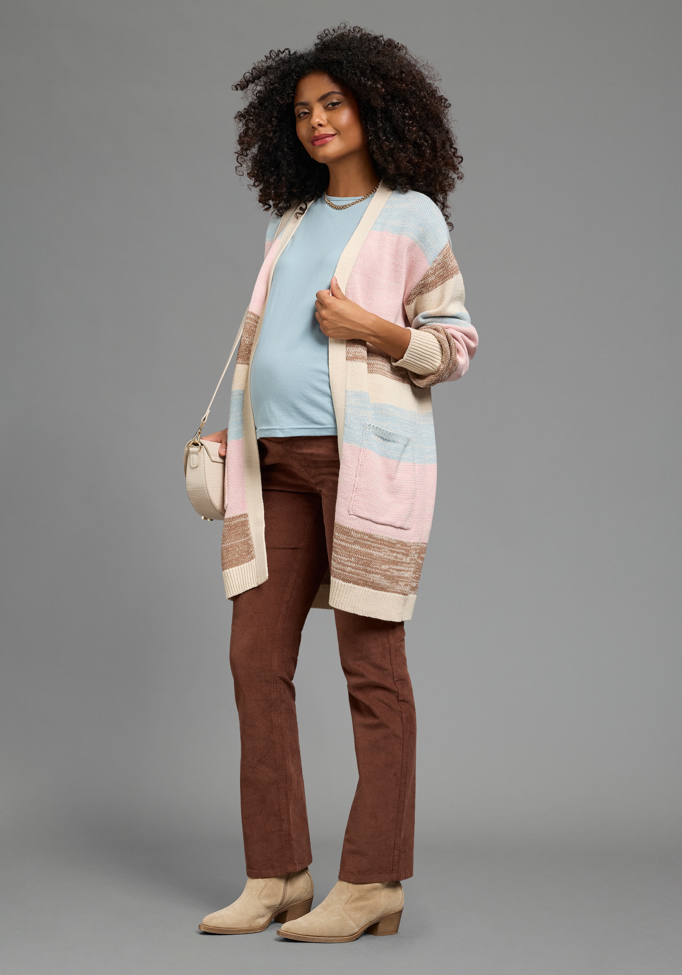 Neun Monate Cardigan de grossesse »Meliert Umstandsstrickjacke« aspect rayé, coupe confortable, chaud, en maille fine
