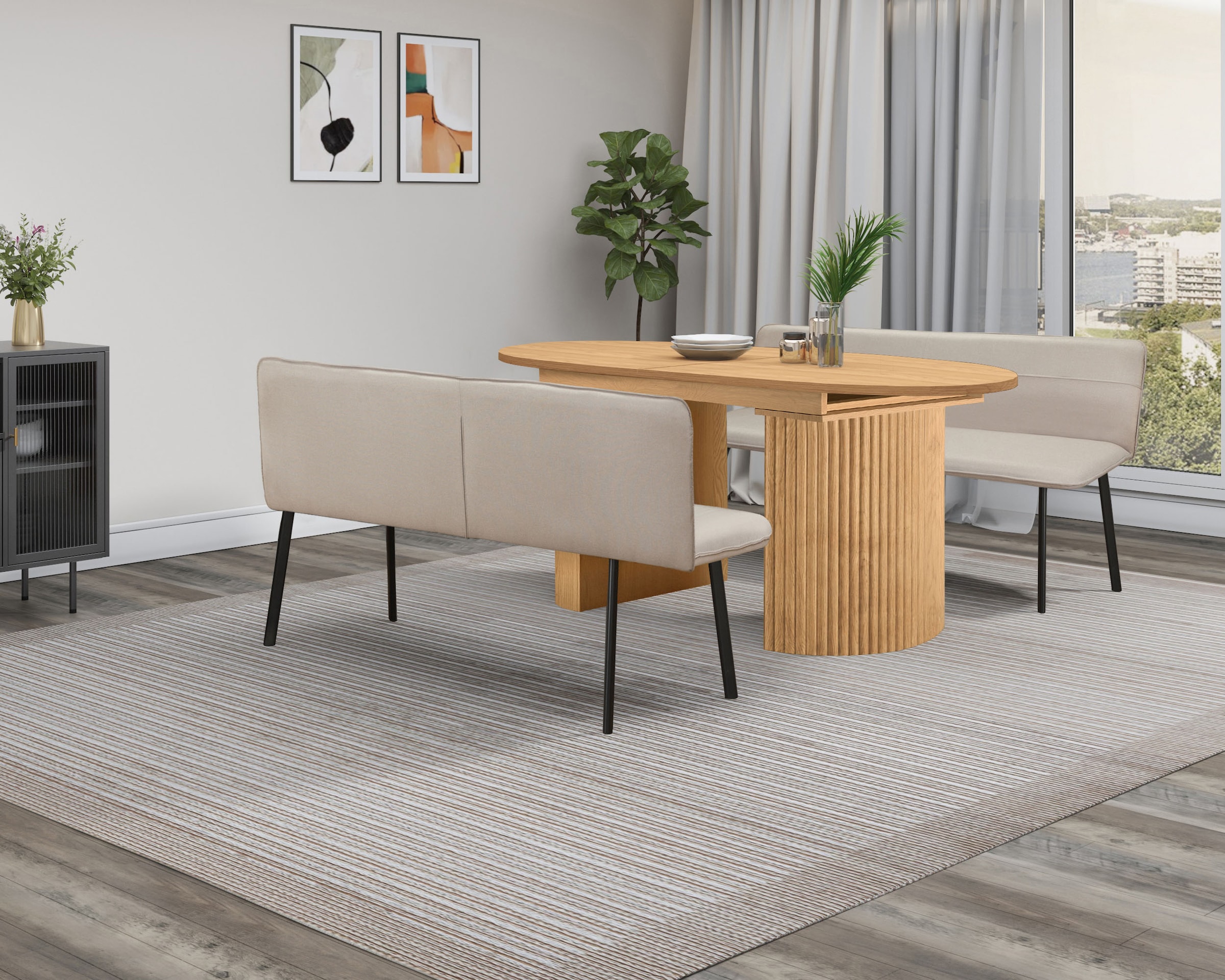 GOODproduct Table de salle à manger »Gartempe« extensible 160-210 cm, extension synchronisée, incl. tablette, largeur 90cm