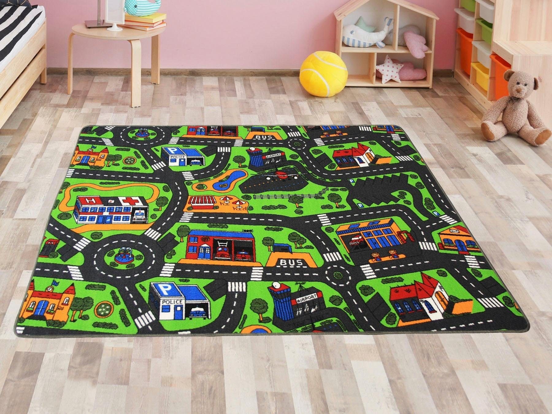 Primaflor-Ideen in Textil Kinderteppich »CITY«, rechteckig, Strassen-Spiel-Teppich, Strassenbreite ca. 9 cm, Kinderzimmer