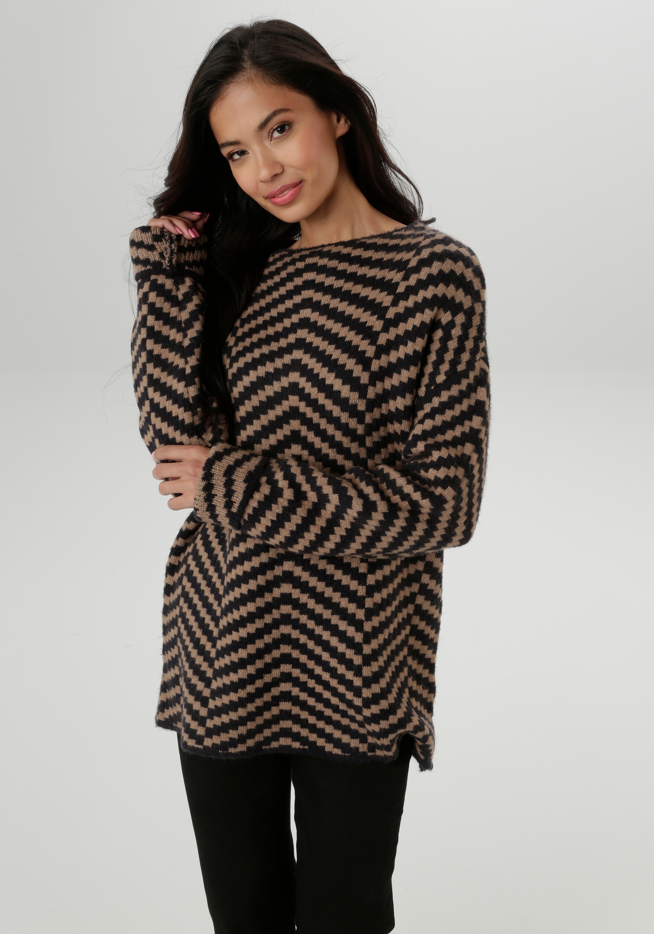 Image of Aniston SELECTED Strickpullover mit eingestrickter Zick-Zack-Allover-Musterung