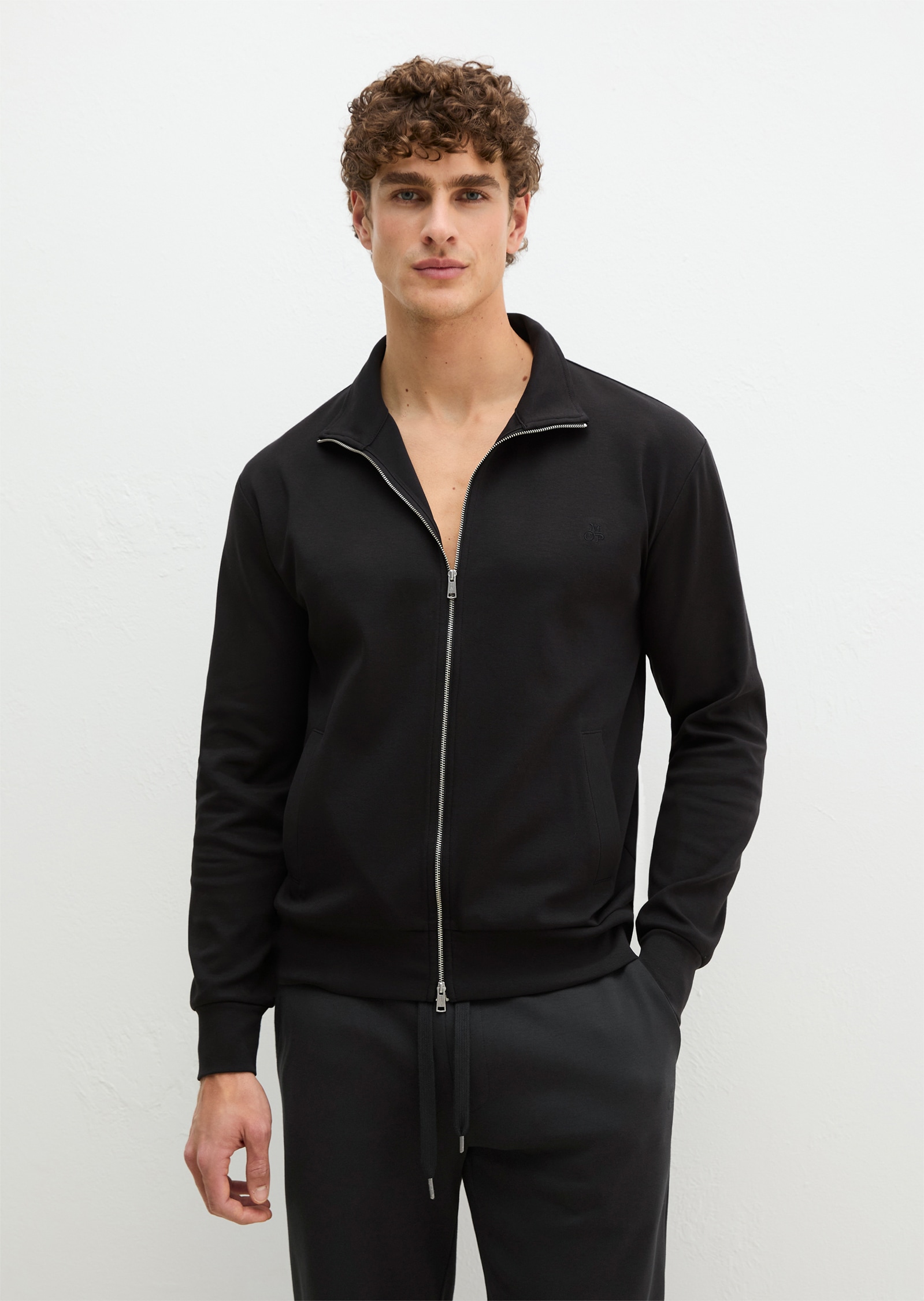 Image of Marc OPolo Sweatjacke "Mix N Match Interlock" mit kleinem Stehkragen, Reissverschluss und langen Ärmeln