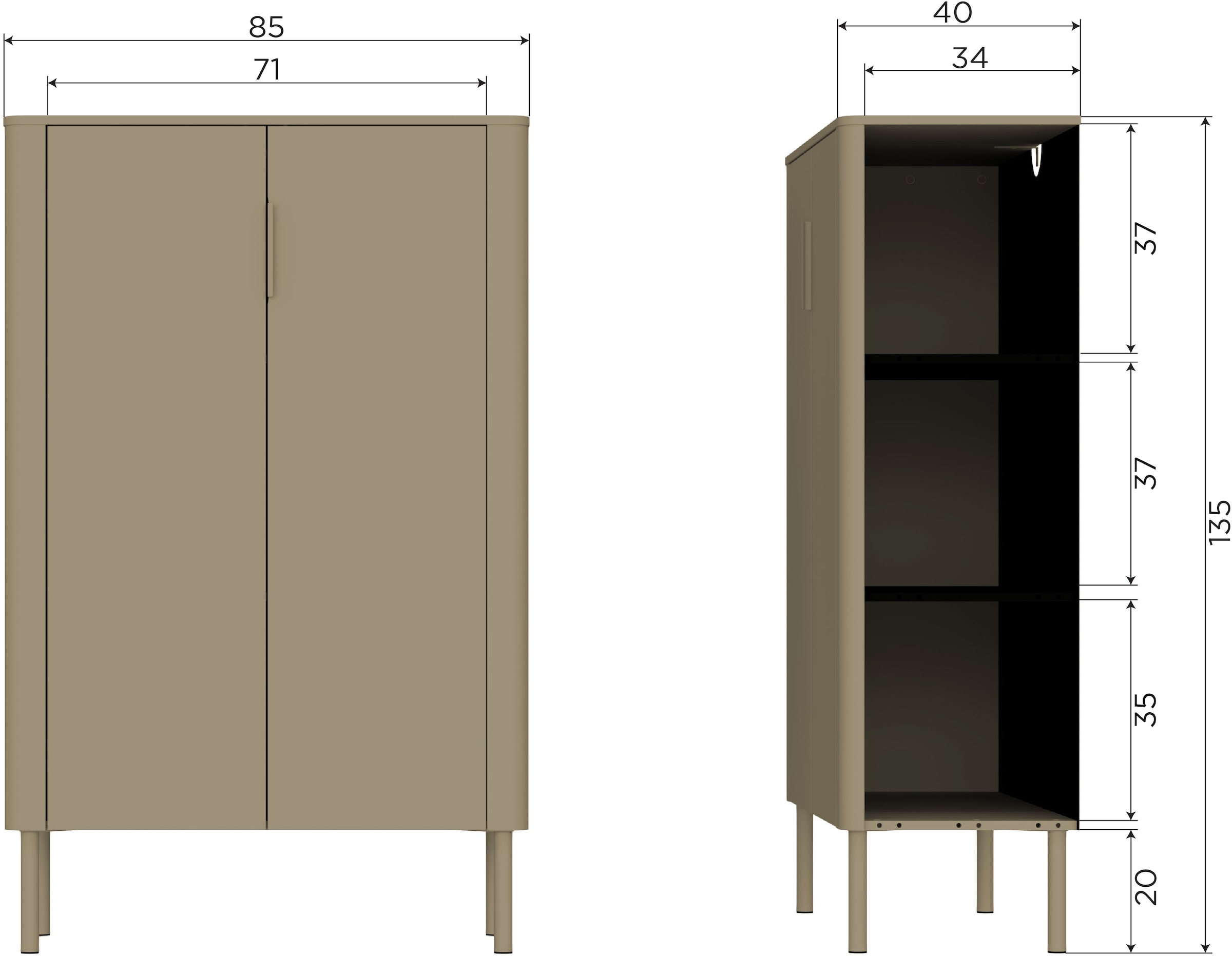 WOOOD Highboard »Gunnar FSC®-Mix Massivkiefer mit Dämpfung Funktion, 85 x 39 x 135 cm« Tragkraft 15 kg pro Boden, einfach zu montieren, sichtbare Maserung