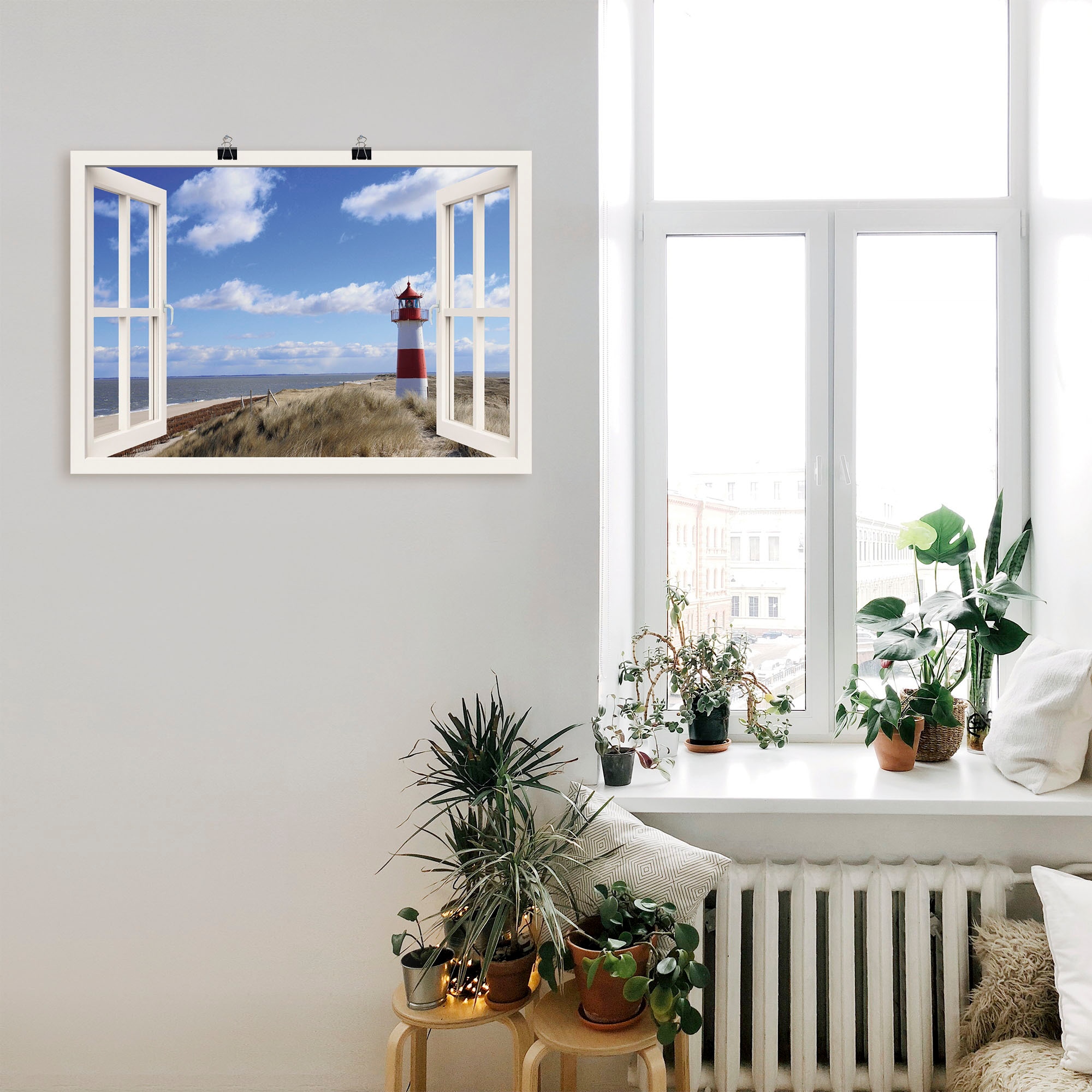 Artland Wandbild »Fensterblick - Leuchtturm Sylt« Fensterblick 1 Stk. tlg. als Leinwandbild, Poster in verschied. Grössen
