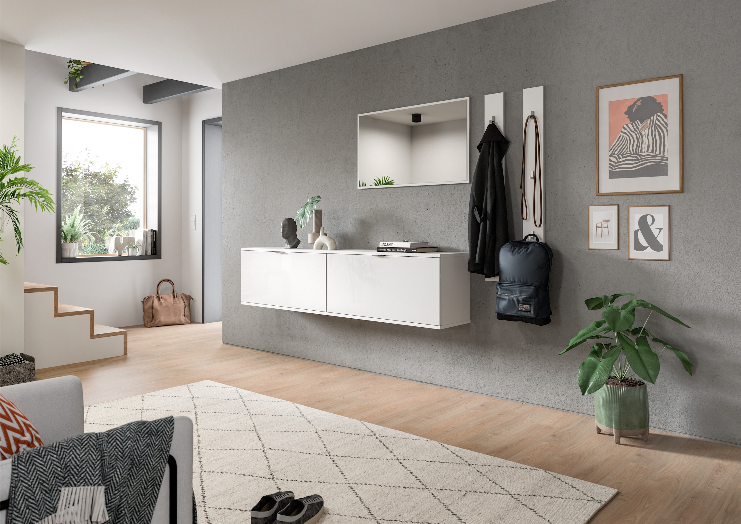 INOSIGN Garderoben-Set »Trondheim Garderobenset 4-tlg., Breite 237 cm,«, (4 St.), hochglanz, best. aus: Spiegel, 2er Set Paneele, Kommoden, Flur