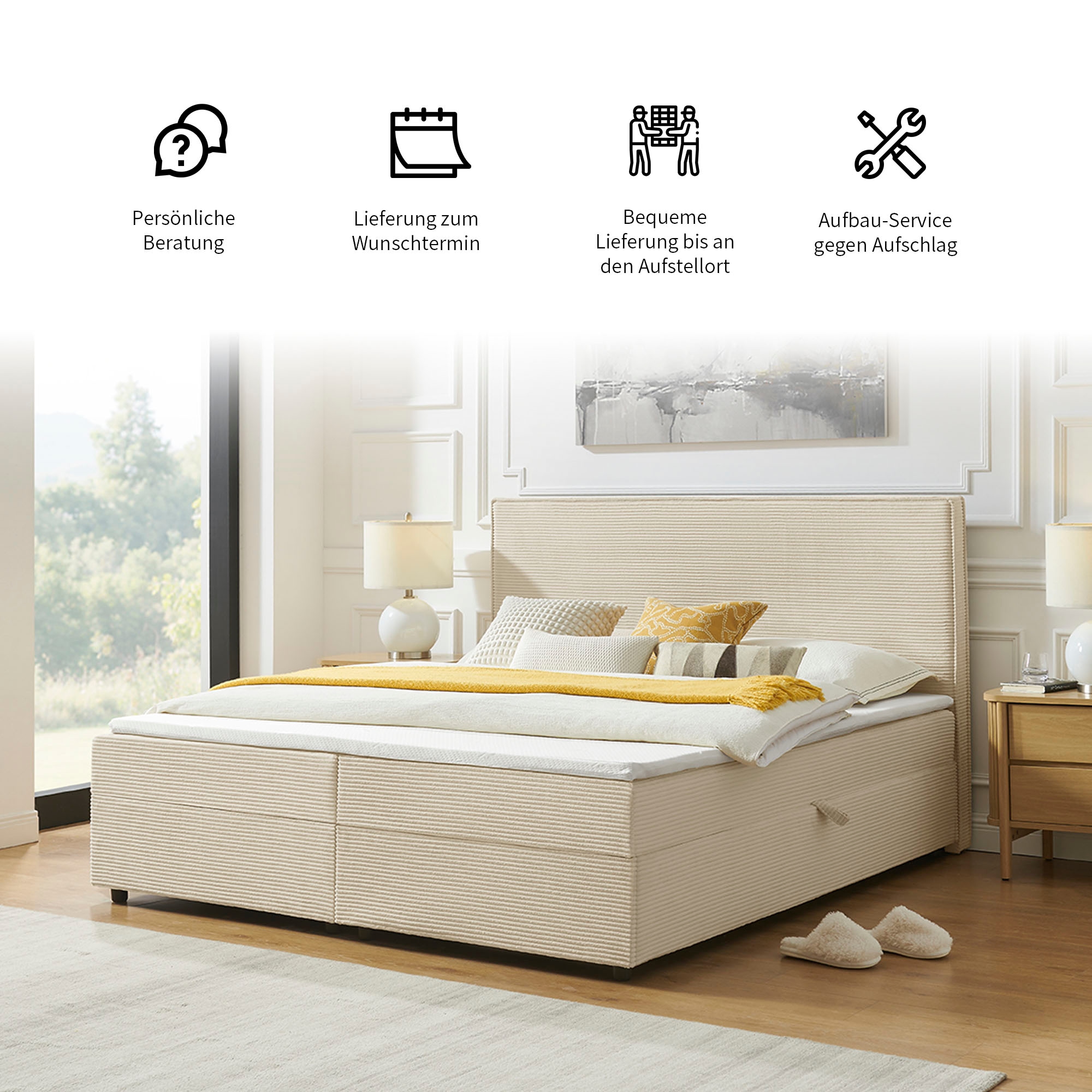 GOODproduct Boxbett »Eliaas inkl. Bettkasten und Topper, Liegefläche 180x200cm« erhältlich in hochwertigem Cord-Stoff, inkl. Aufbauvideo