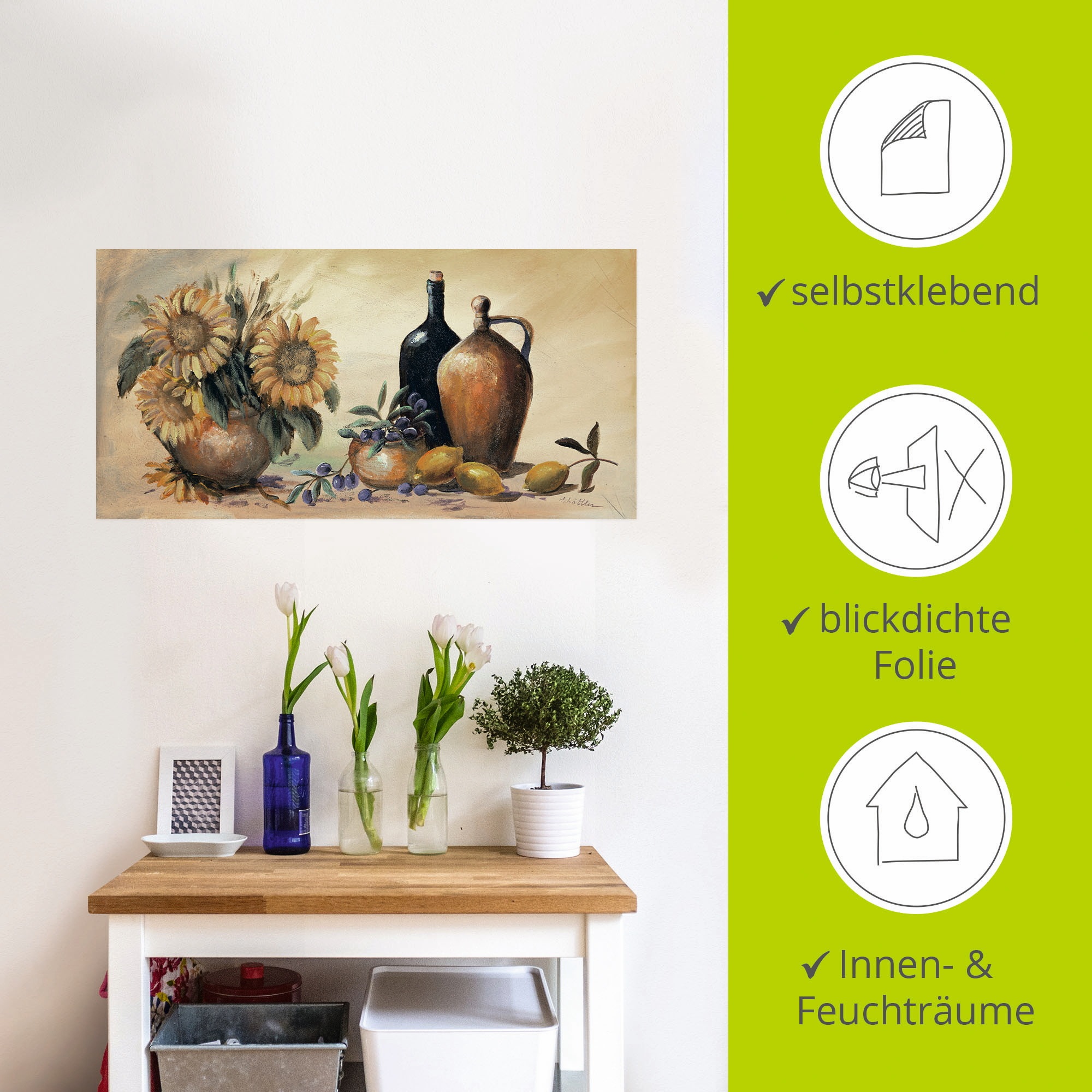 Artland Wandbild »Stillleben mit Sonnenblumen«, Vasen & Töpfe, (1 St.), als Leinwandbild, Poster, Wandaufkleber in verschied. Grössen
