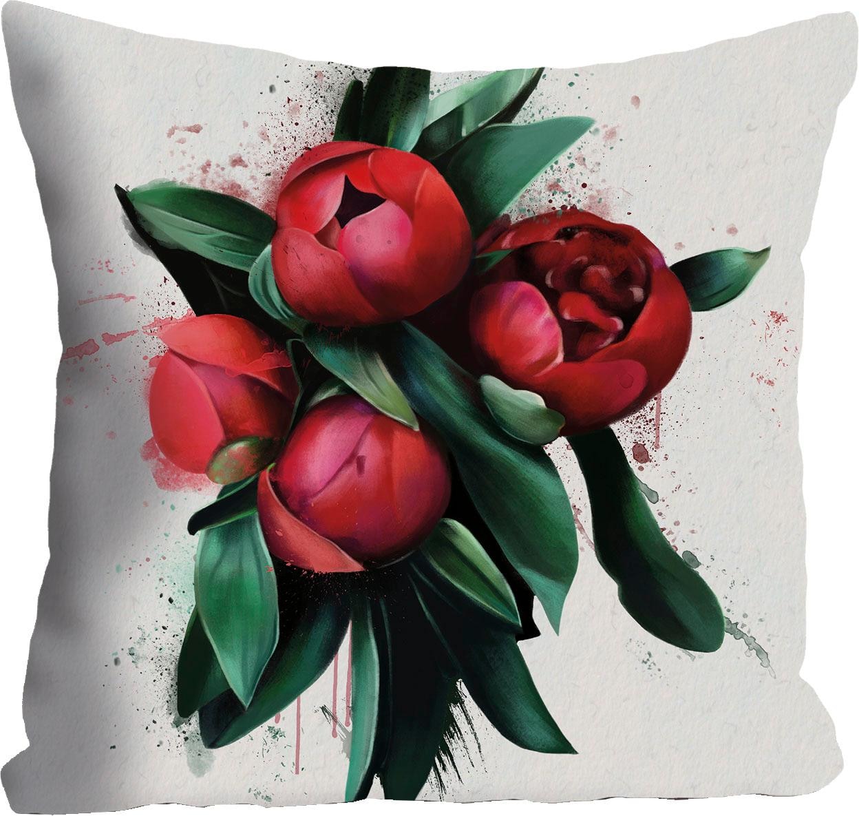 Image of queence Dekokissen ""rote blüten"" Kissenhülle ohne Füllung, 1 Stück