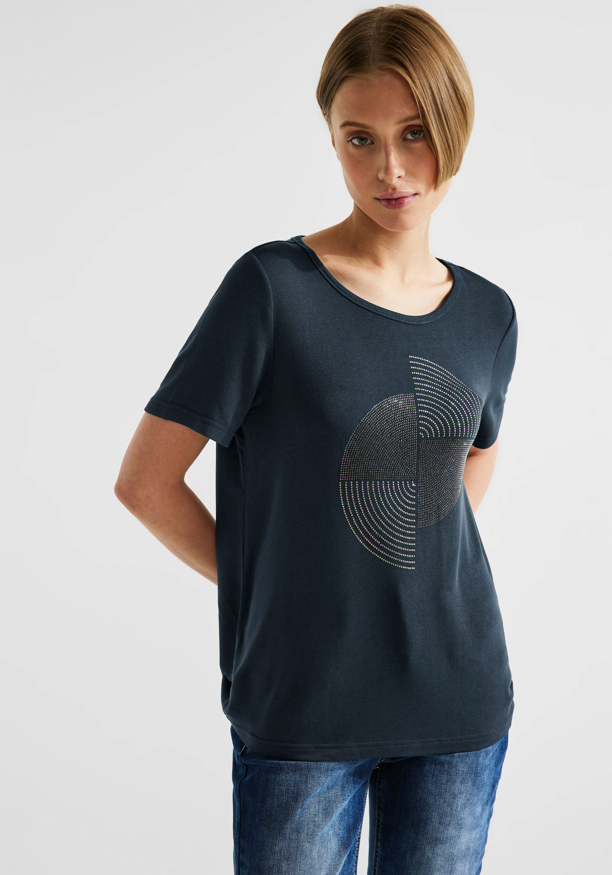 schimmerndem T-Shirt, STREET ONE mit auf Artwork-Print versandkostenfrei