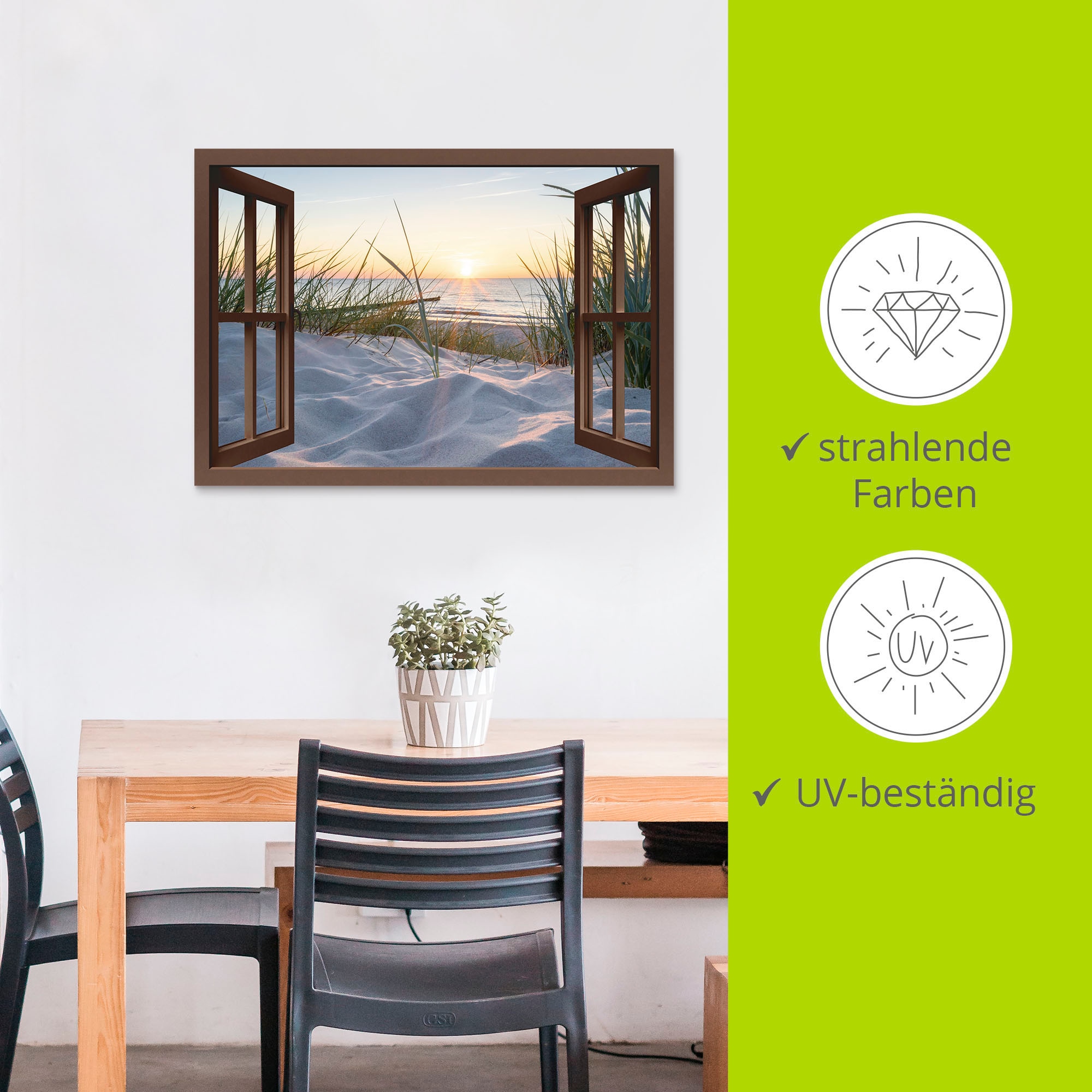 Artland Wandbild »Ostseestrand durchs Fenster«, Meer Bilder, (1 St.), als Alubild, Outdoorbild, Leinwandbild, Wandaufkleber, versch. Grössen