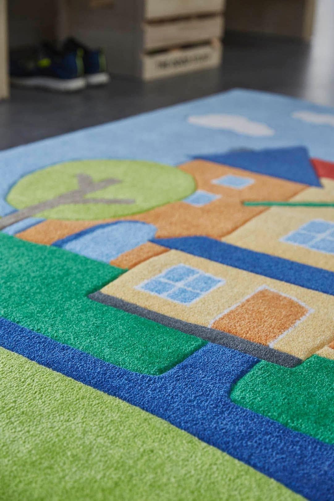 SMART KIDS Kinderteppich »Villa Villakulla«, rechteckig, 9 mm Höhe, Spielteppich Stadt, Konturenschnitt