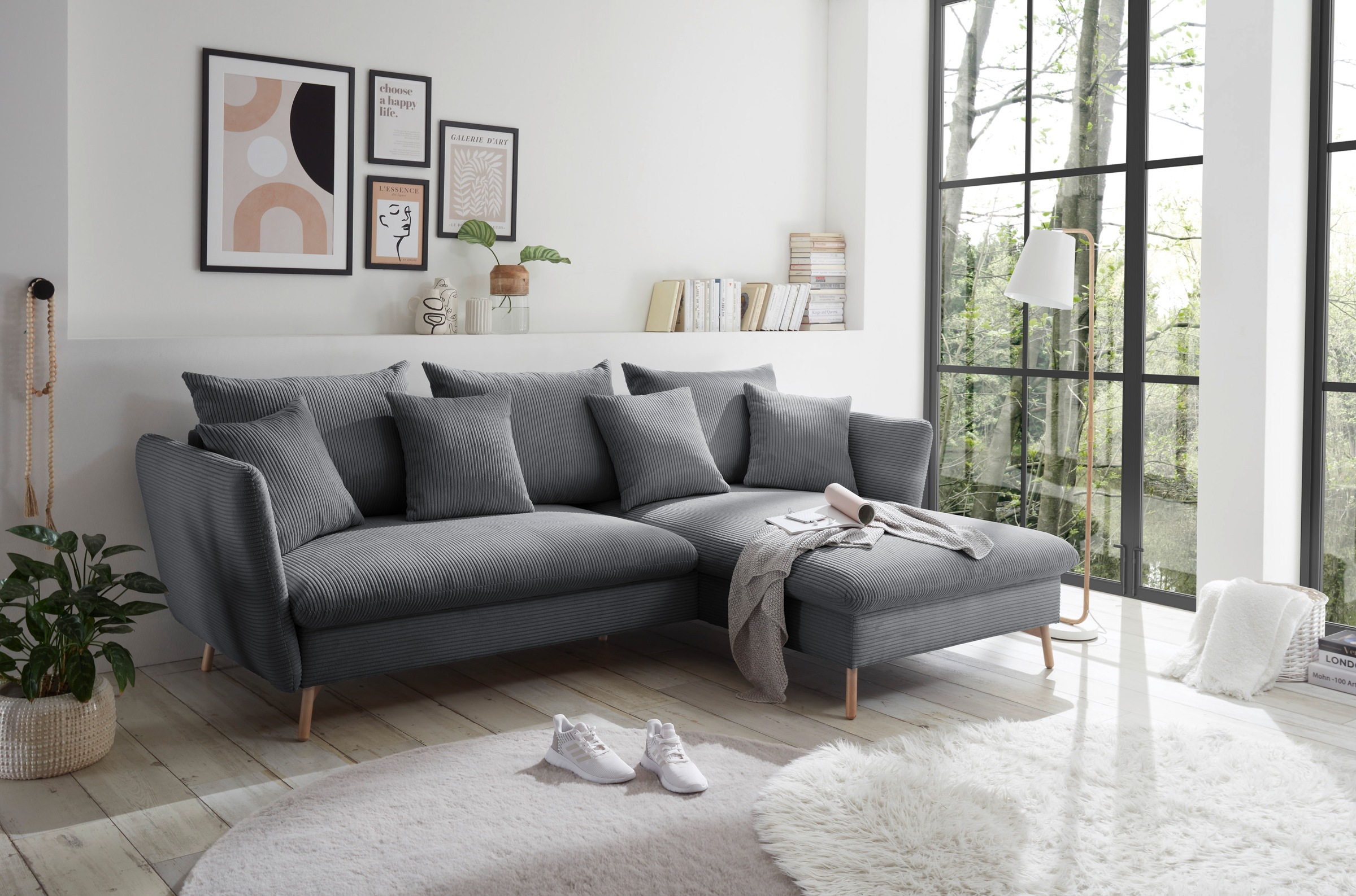 GOODproduct Ecksofa »MERLE, 258 cm, L-Form, traumhafter Cord,« mit Bettfunktion und Bettkasten, Liegefläche 224 x 139