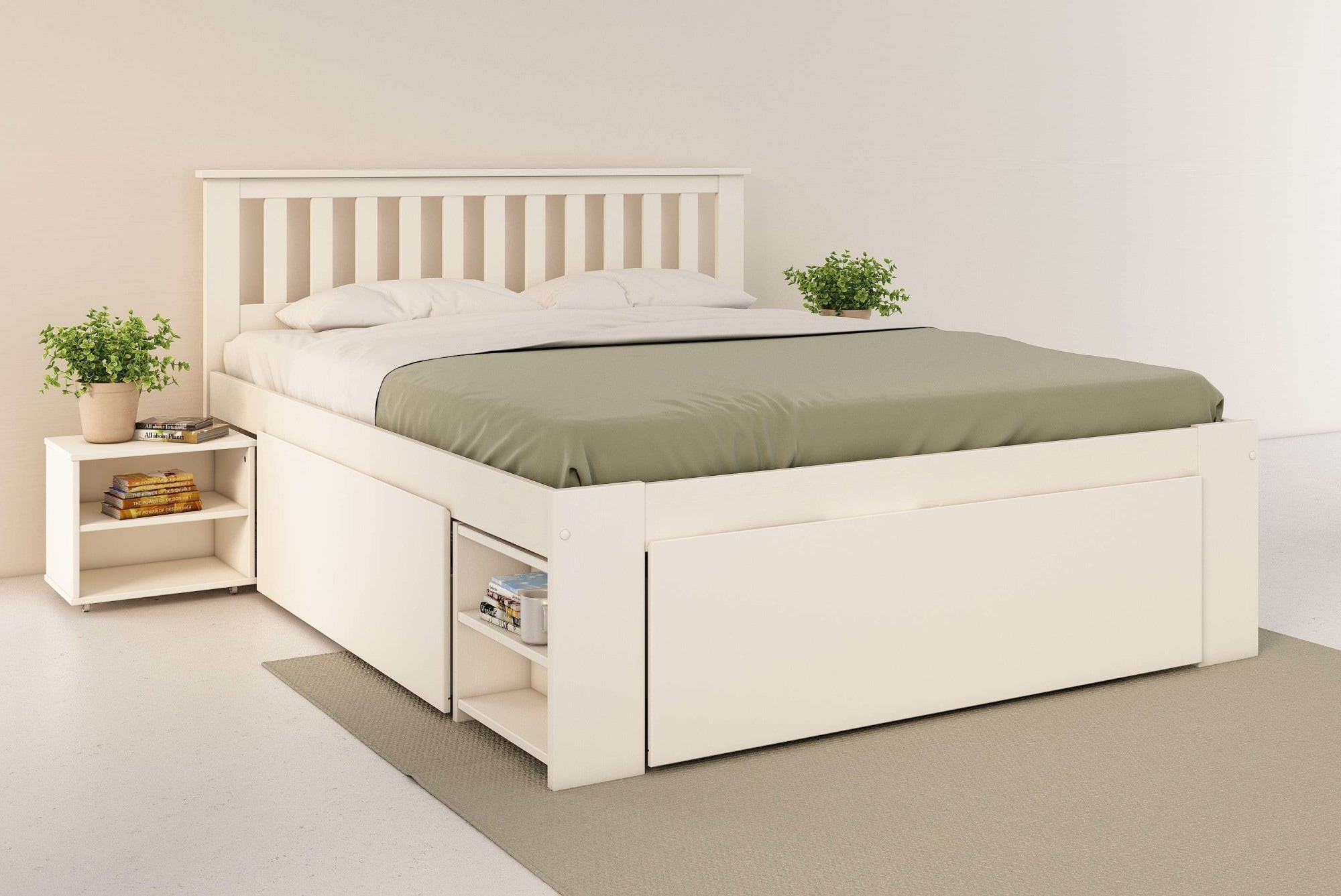 GOODproduct Massivholzbett »Kallvin, platzsparend, 3 Bettkästen, Nachtschränke ausziehbar« inklusive Lattenrost, ideal fürs Jugendzimmer und kleine Räume, FSC®