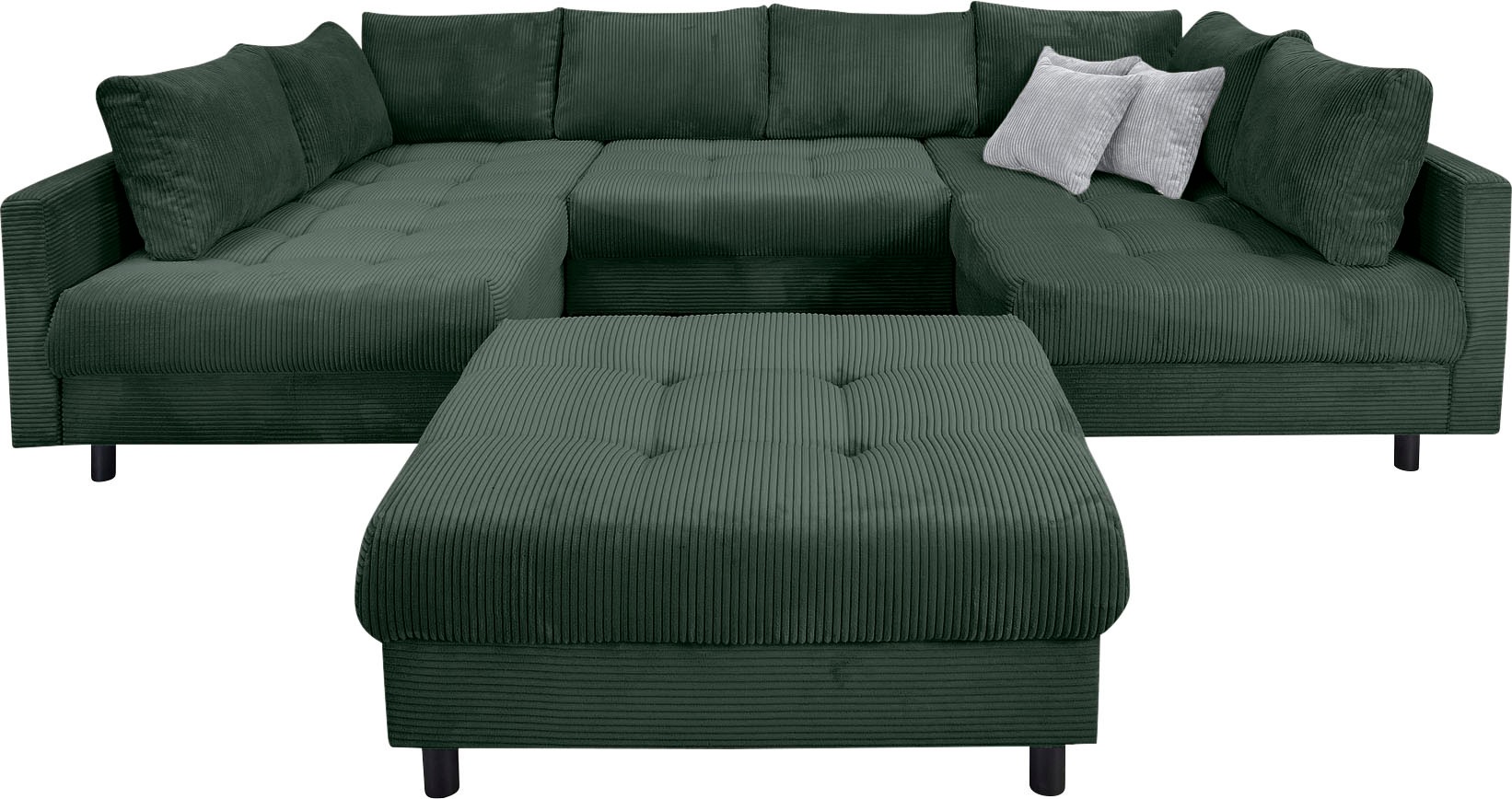 COLLECTION AB Wohnlandschaft "Toni U-Form, B: 298 cm, XXL-Liegefläche 282x178 cm mit Hocker" Set: Sofa & Hocker, 3 Zierkissen, Federkern