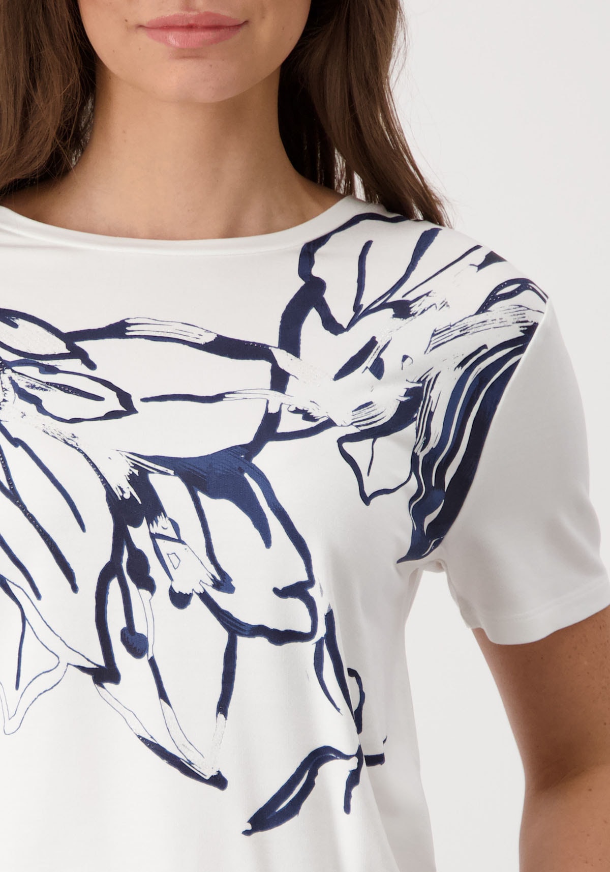 Monari T-Shirt »Shirt Druckblume«, Mit Rundhalsausschnitt