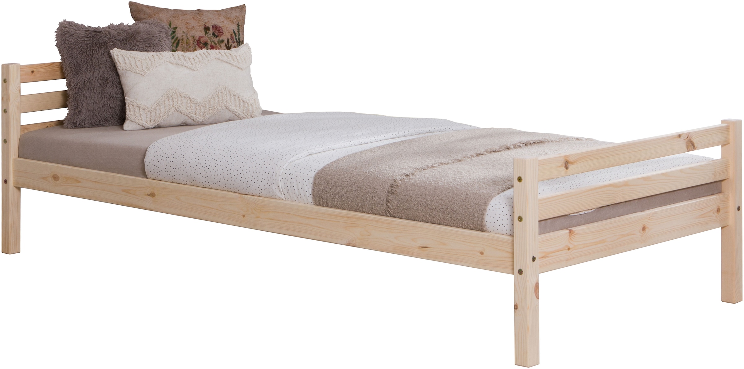 Ticaa Jugendbett, Futonbett in diversen Breiten, Kiefer, mit Rollrost