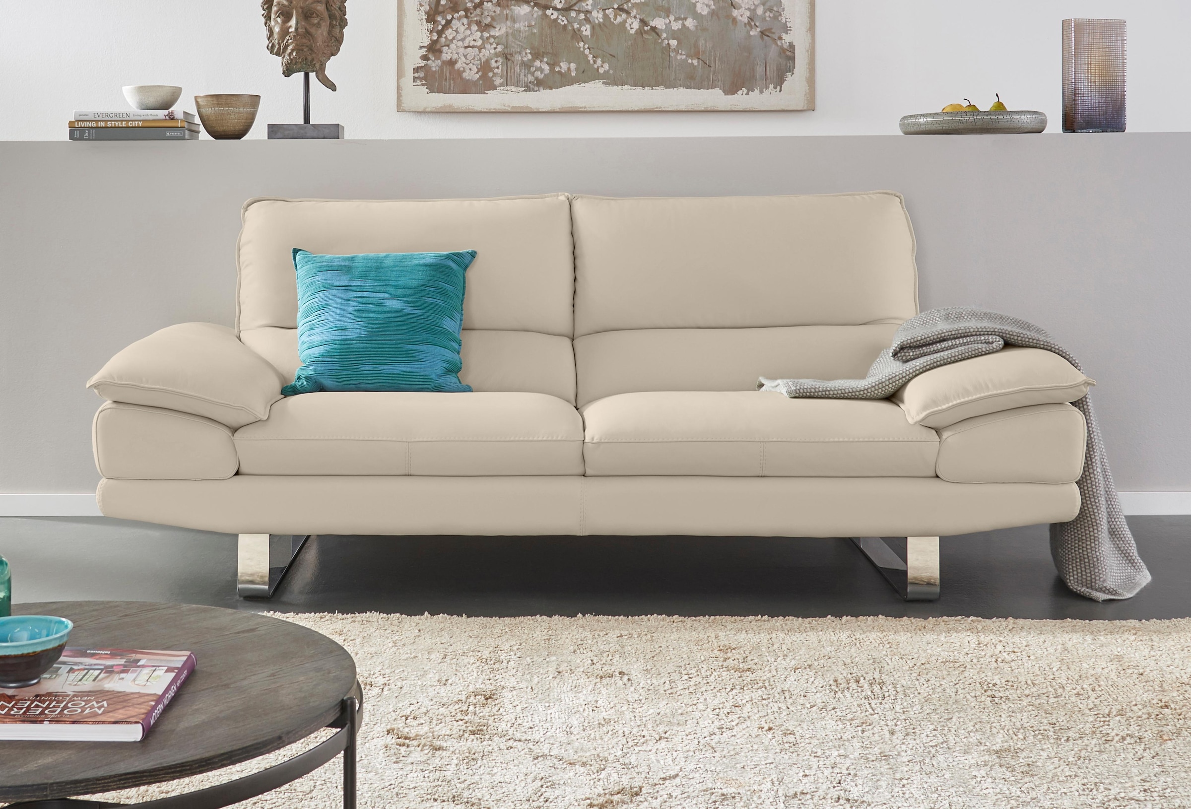 CALIA ITALIA 3-Sitzer »Dave, Sitzkomfort der Extraklasse, tolle Details«, Designsofa auf Kufenfuss, in zwei Lederqualitäten