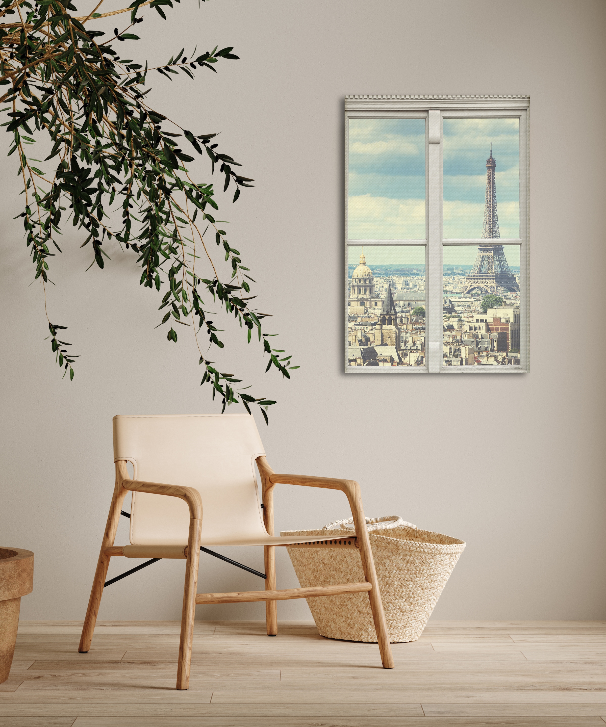 queence Leinwandbild »Paris«, Stadt-Paris-Fensterblick, (1 St.), Premium-Leinwandstoff