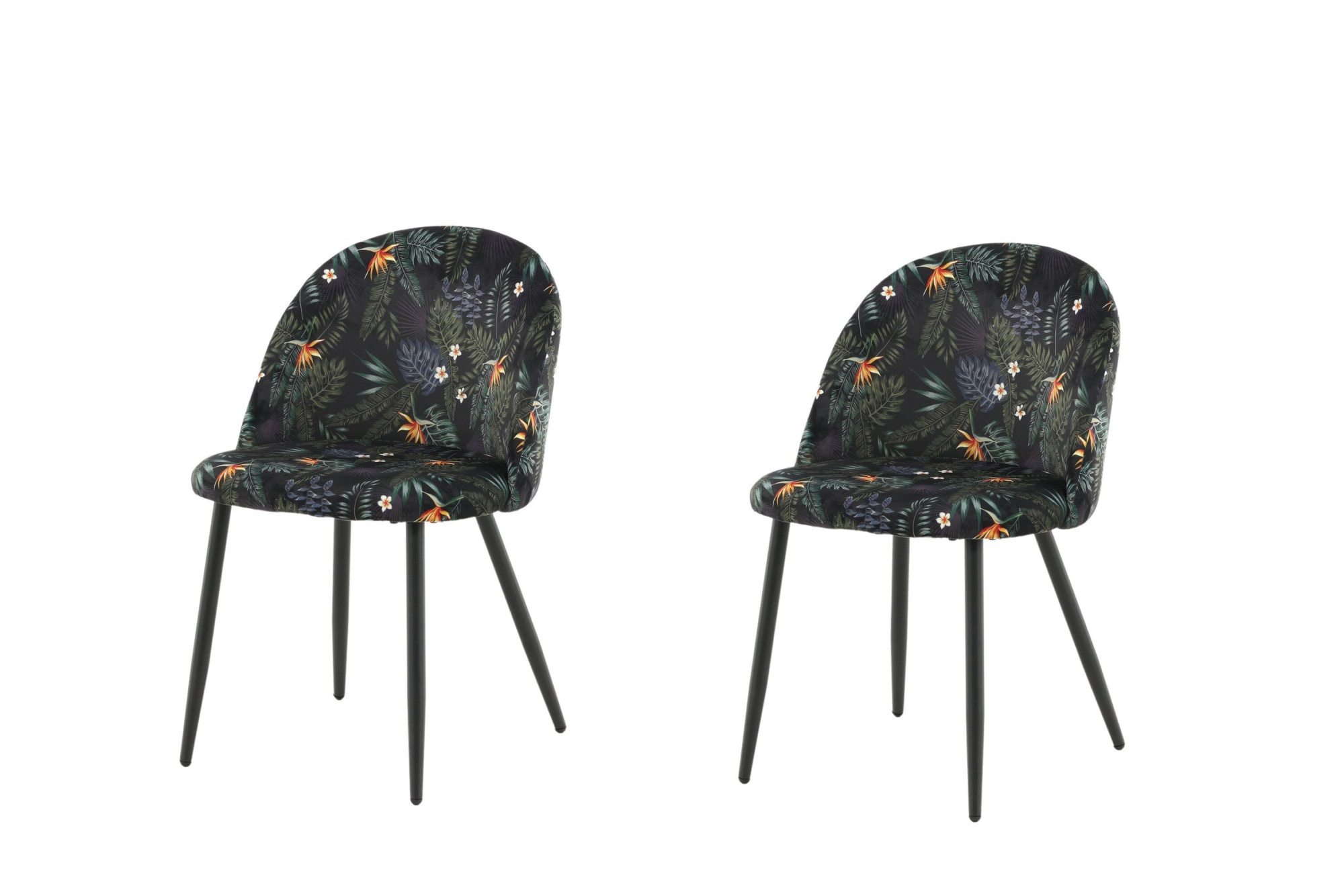 Image of Venture Home Esszimmerstuhl "Velvet, 2er-Set Esszimmerstühle mit Blumenmuster in Schwarz, 150 kg" () 2 Stk.Polsterstuhl, weicher Bezug, Stahlbeine naturholz, weich, einladend