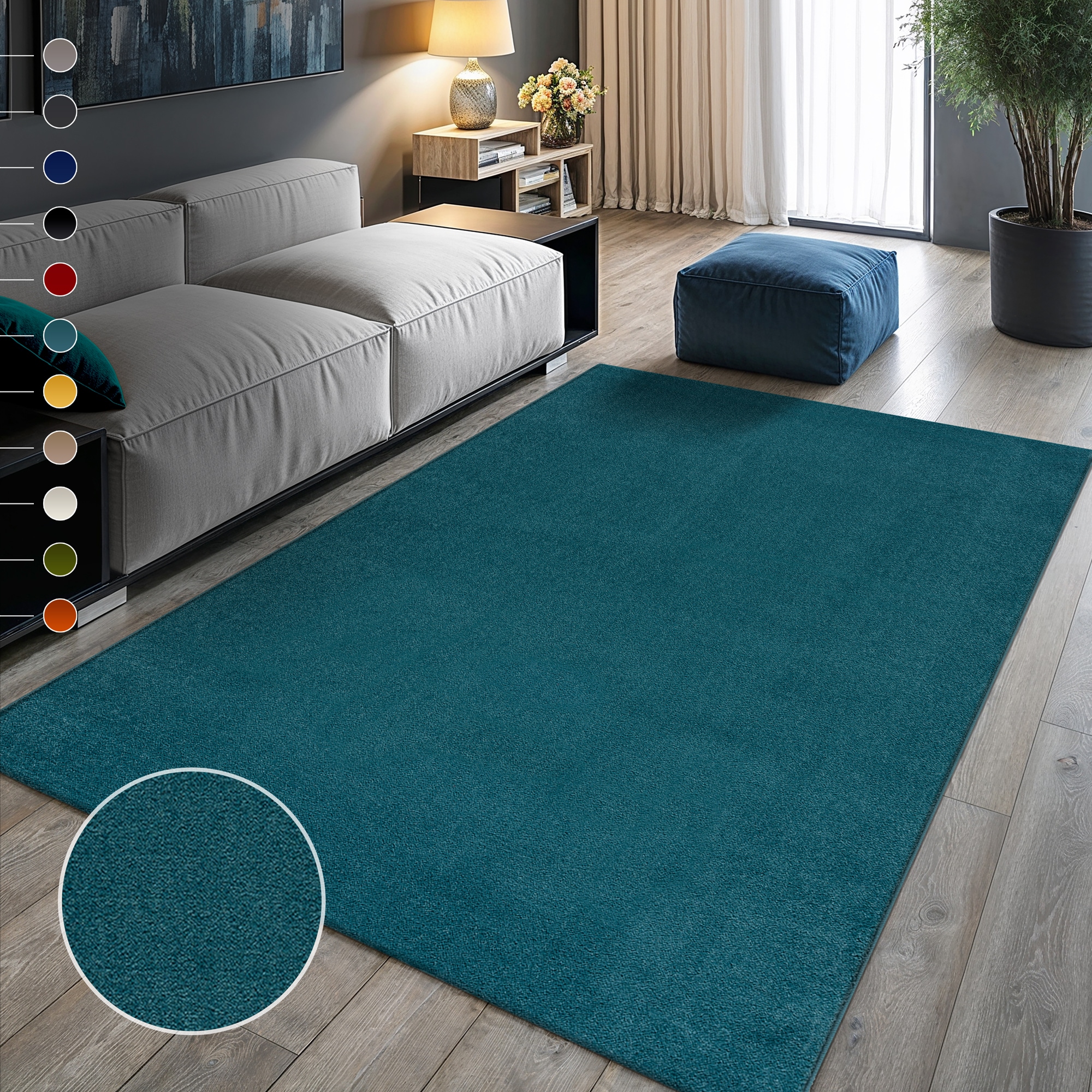 Image of Sanat Teppich "UNI, auch als Läufer- und Rundgrössen erhältlich" rechteckig 13 mm Höhe robuster Kurzflorteppich, grosse Farbauswahl, Wohnzimmer, alle Räume