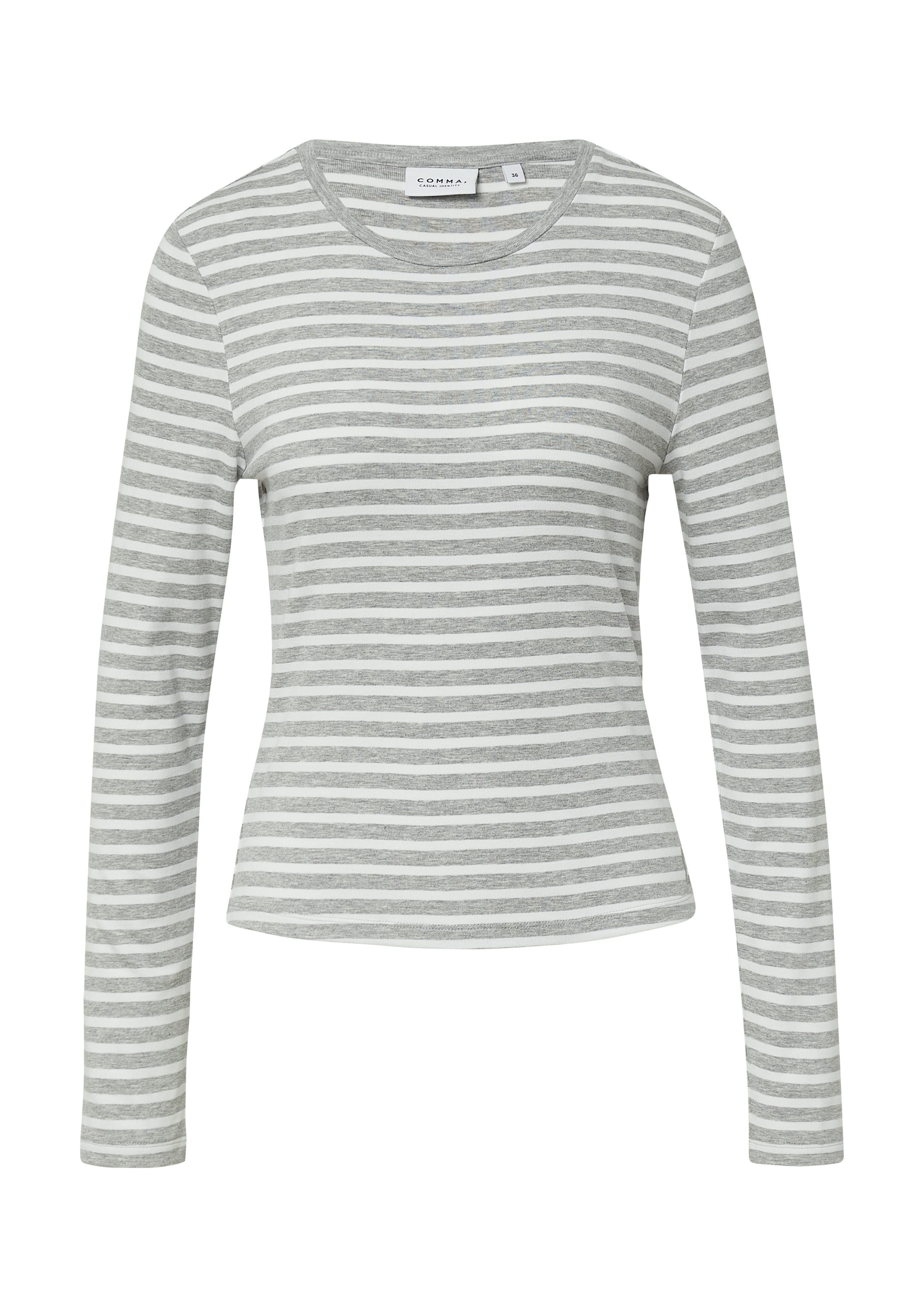 comma casual identity Langarmshirt, gestreift, figurbetont, casual, Rundhals