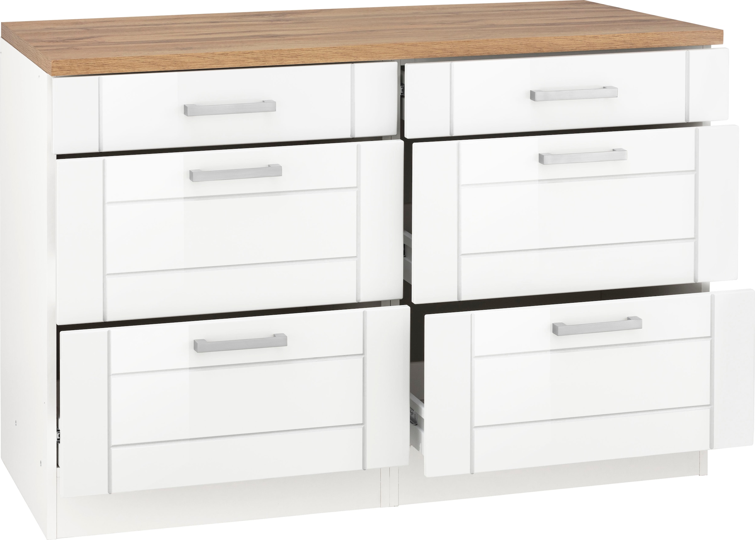 KOCHSTATION Armoire basse »KS-Tinnum« 120 cm de large, poignées métal, façades MDF, avec 2 tiroirs