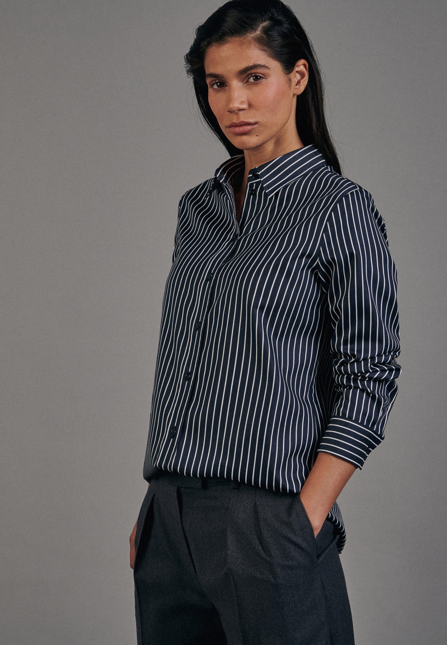 Image of seidensticker Hemdbluse »Schwarze Rose«, Langarm Kragen Streifen bei Ackermann Versand Schweiz