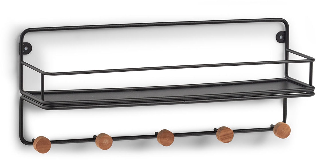 Image of Zeller Present Dekoablage "Wandregal m. Haken, Metall/Holz, schwarz" Industrial Design mit warmen Holzelementen
