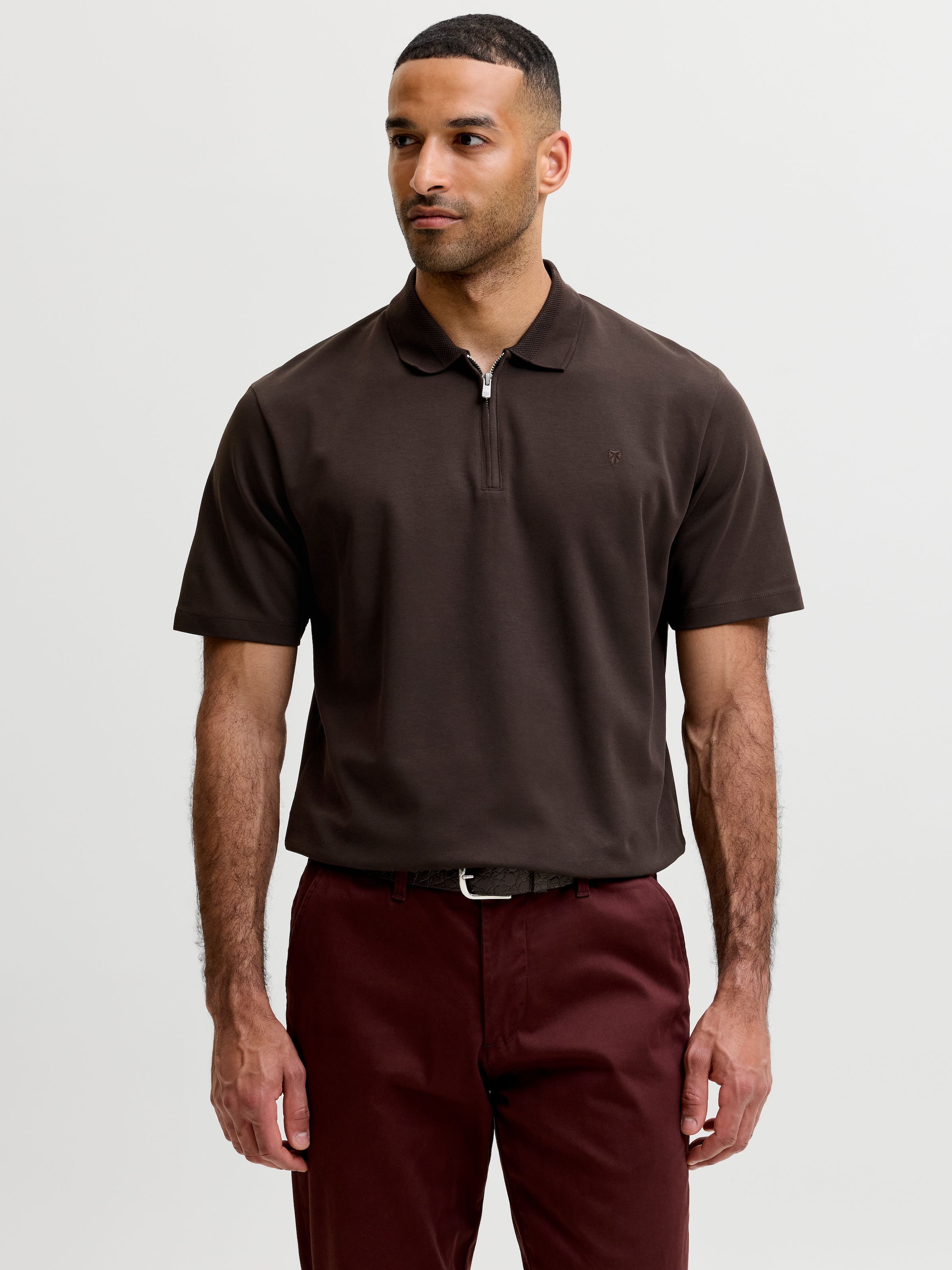 Image of Jack & Jones Poloshirt "JPRBLAETHAN SS ZIP POLO SN" Materialmix, regular fit