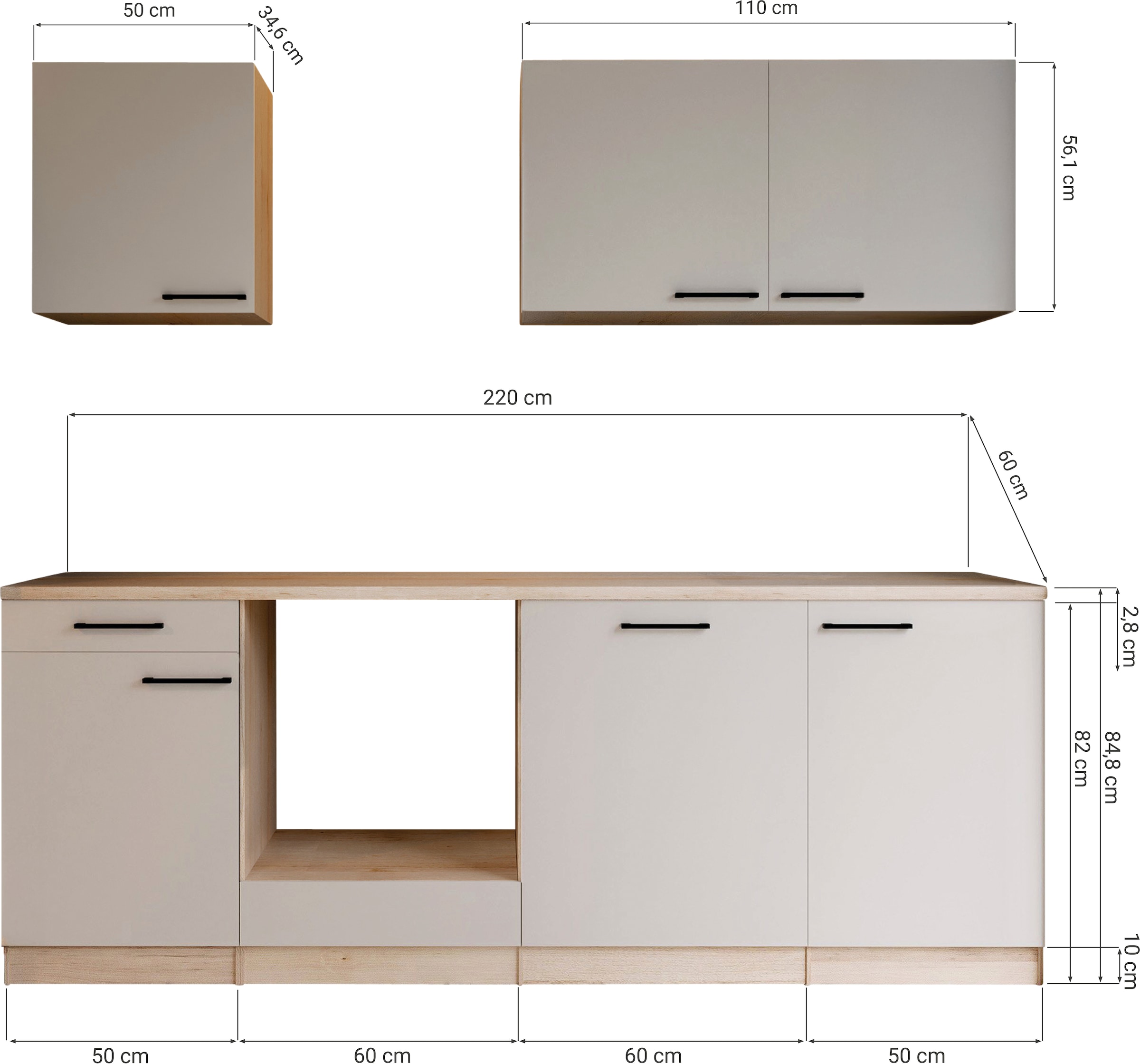RESPEKTA Cuisine »Merle« démonté, avec appareils électroménagers en option, fonction Soft Close, largeur 220 cm