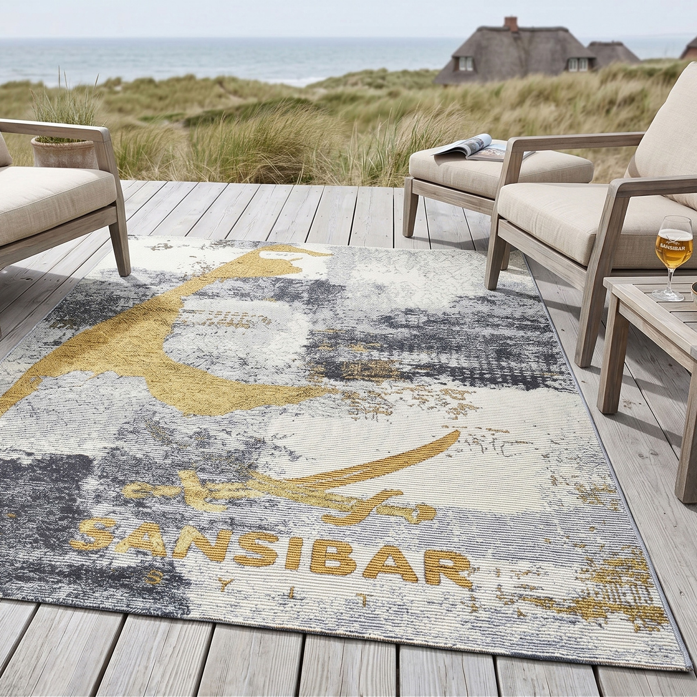 Sansibar Teppich »Rantum Beach SA-028« rechteckig 3 mm Höhe Flachgewebe, modernes Design, Motiv Sylt, In- und Outdoor geeignet