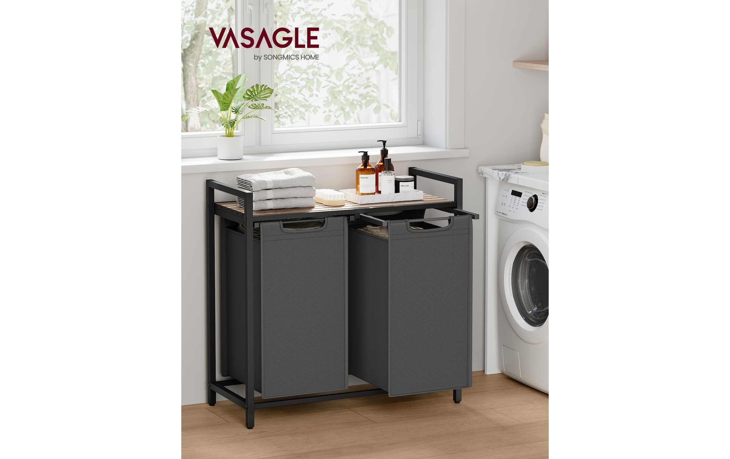 VASAGLE Panier à linge »mit 2 Ablagen 92 l, Grey«