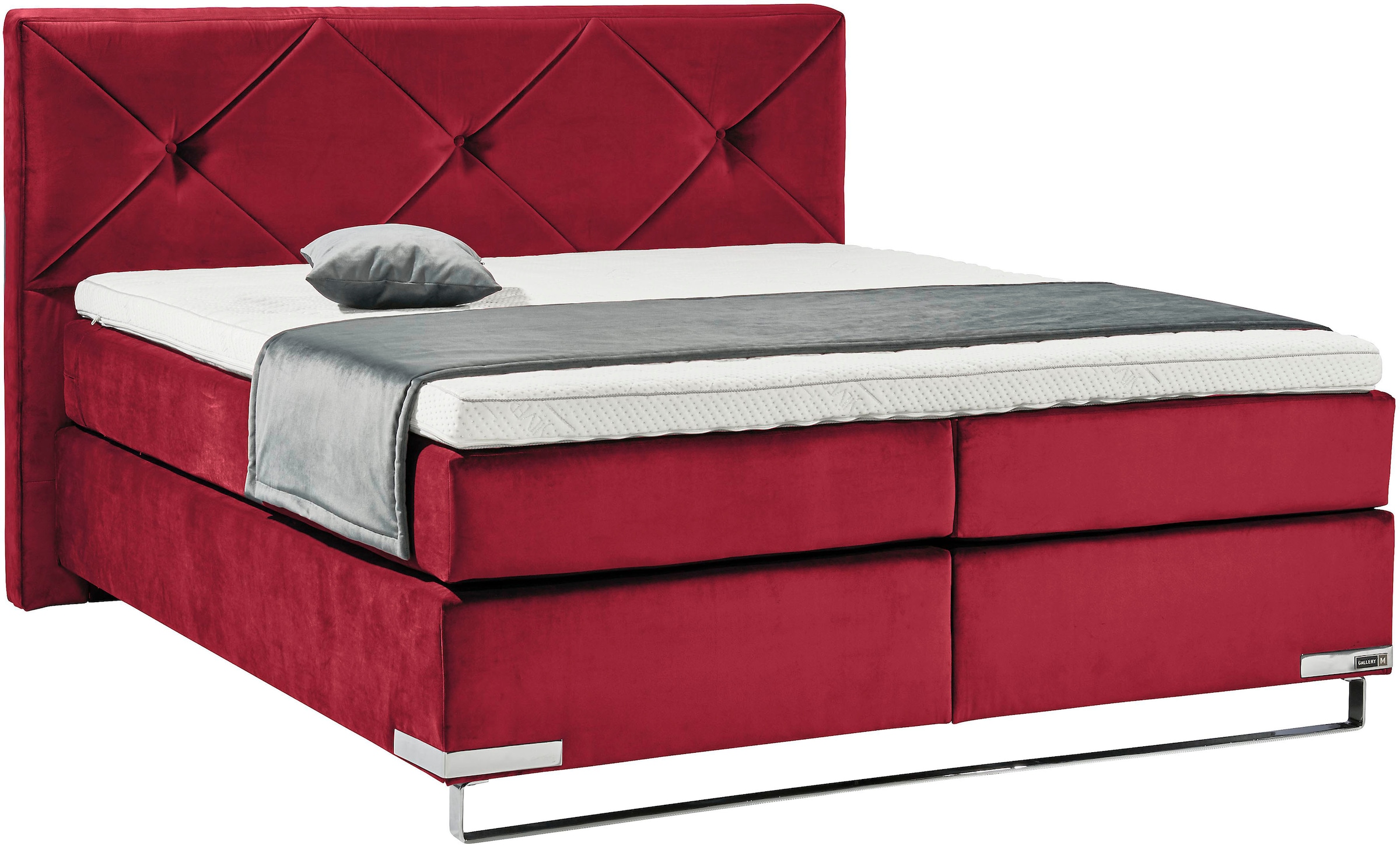 Image of GALLERY M branded by Musterring Boxspringbett "Dubai" Kufe in Chrom, 3 Härtegrade, Kopfteil mit Knopfheftung