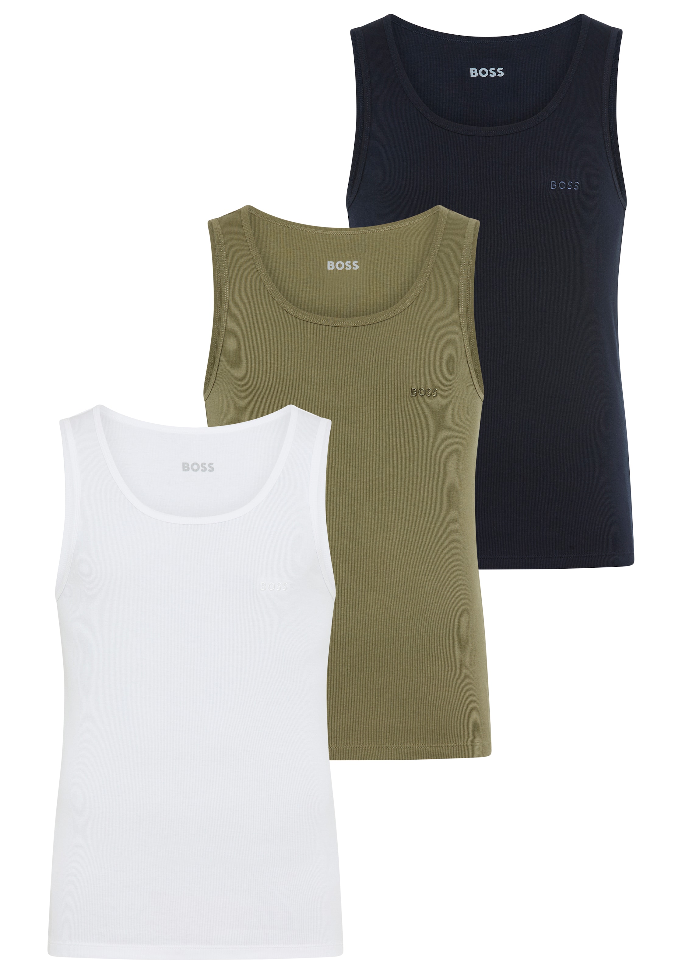 Image of BOSS Tanktop "3P RibClassic BOSS ONE" Ton in Ton Stickerei auf der Brust