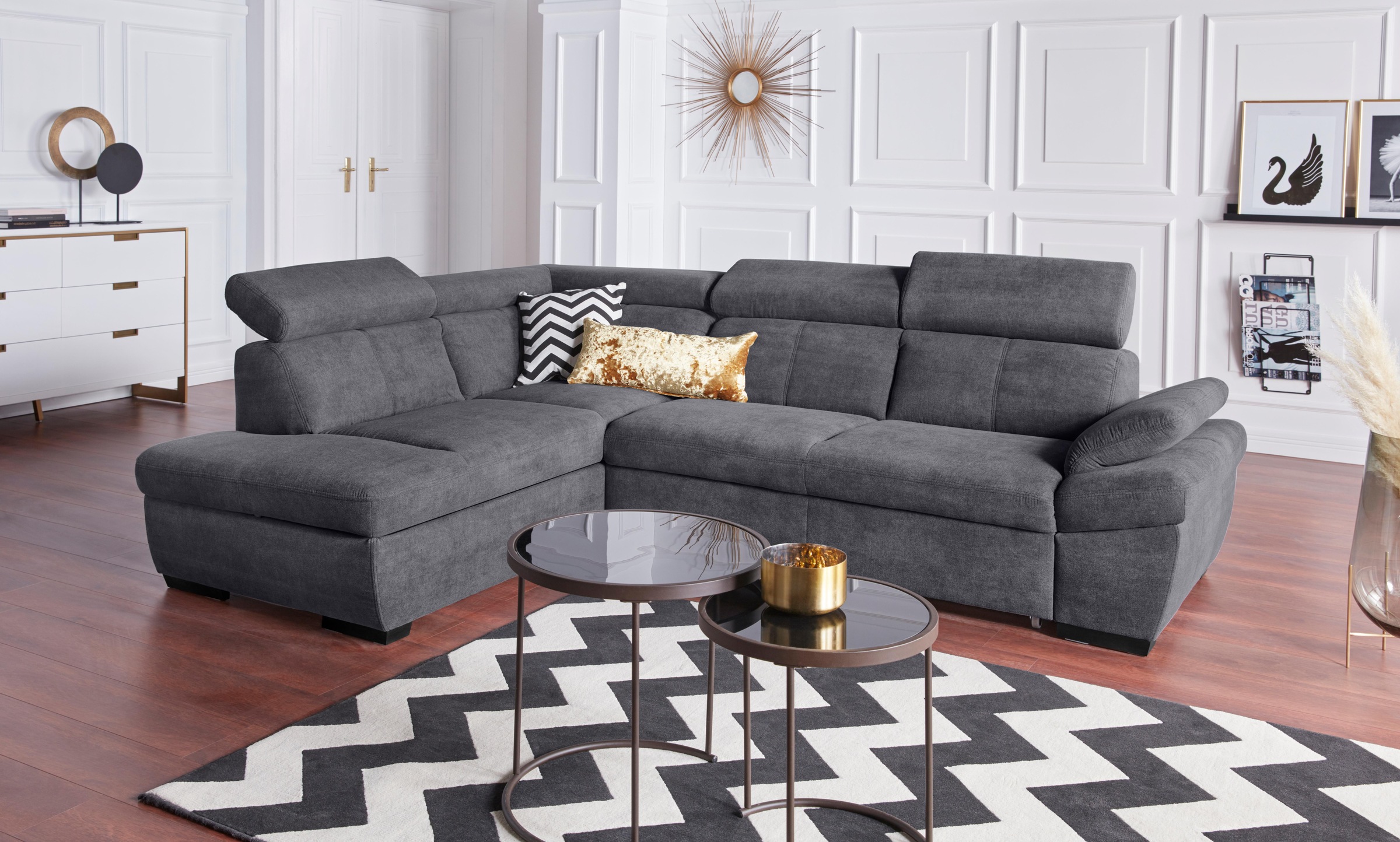 Image of exxpo - sofa fashion Ecksofa "Salerno, klassisch modernes Funktionssofa, hoher Sitzkomfort, L-Form" inkl. Kopf- und Armteilverstellung, wahlweise mit Bettfunktion