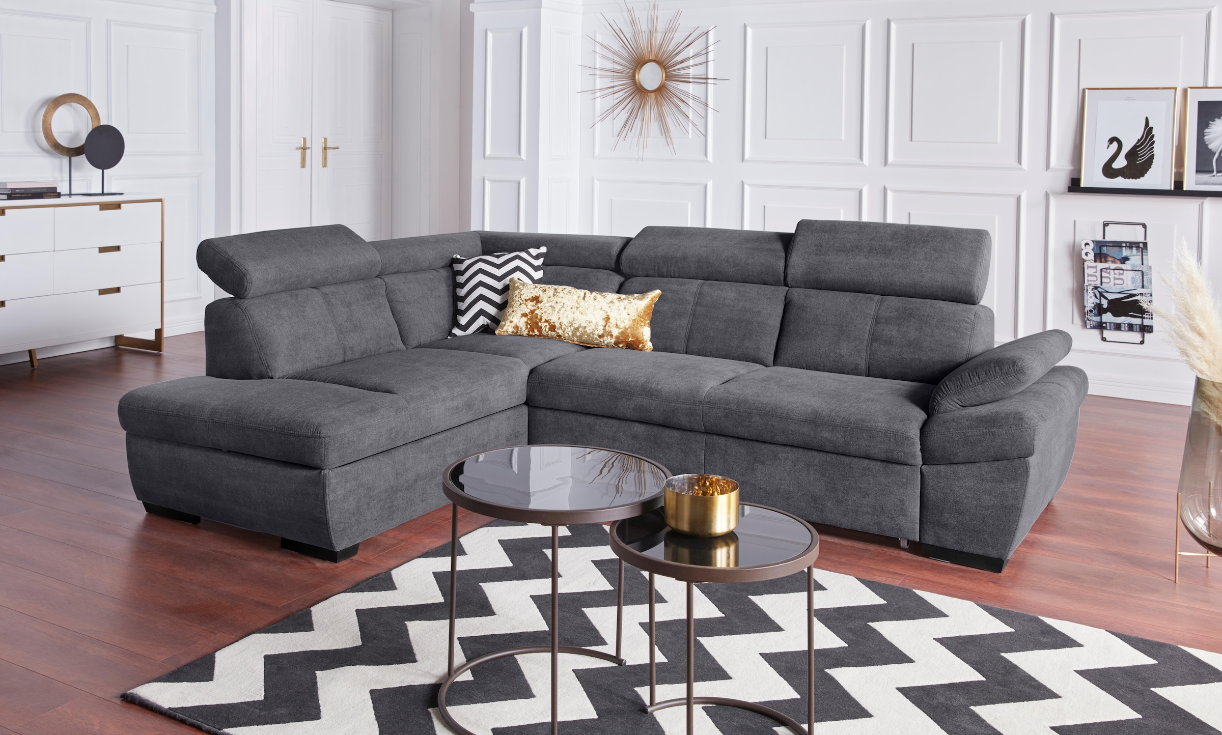 Image of exxpo - sofa fashion Ecksofa "Salerno, zeitlos modernes Funktionssofa, hoher Sitzkomfort, L-Form" inkl. Kopf- und Armteilverstellung, wahlweise mit Bettfunktion