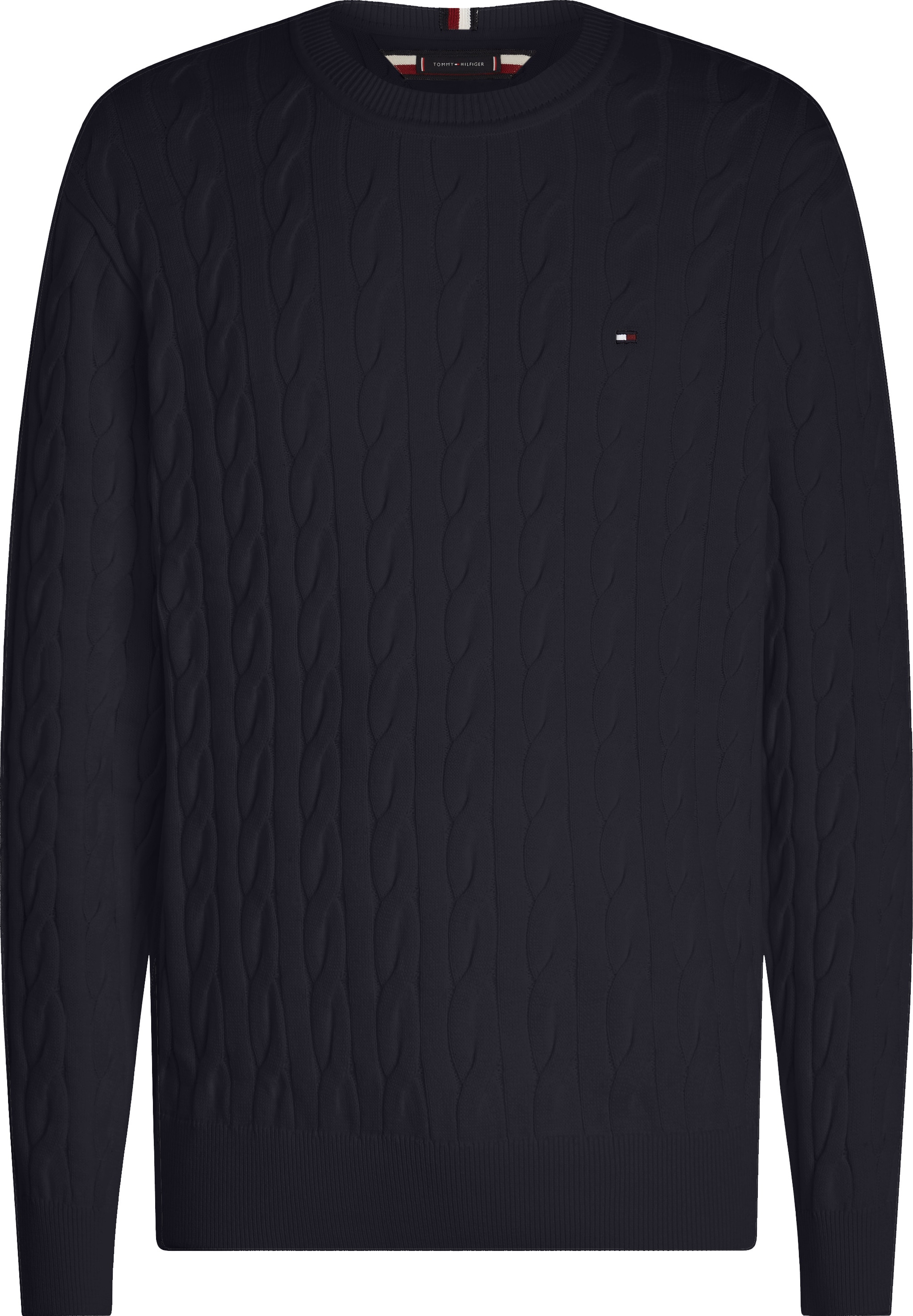 Tommy Hilfiger Strickpullover »CLASSIC CABLE CREW NECK mit Strukturstrick und Flaglabel«, unifarben, casual, regular fit, Baumwolle, Rundhals