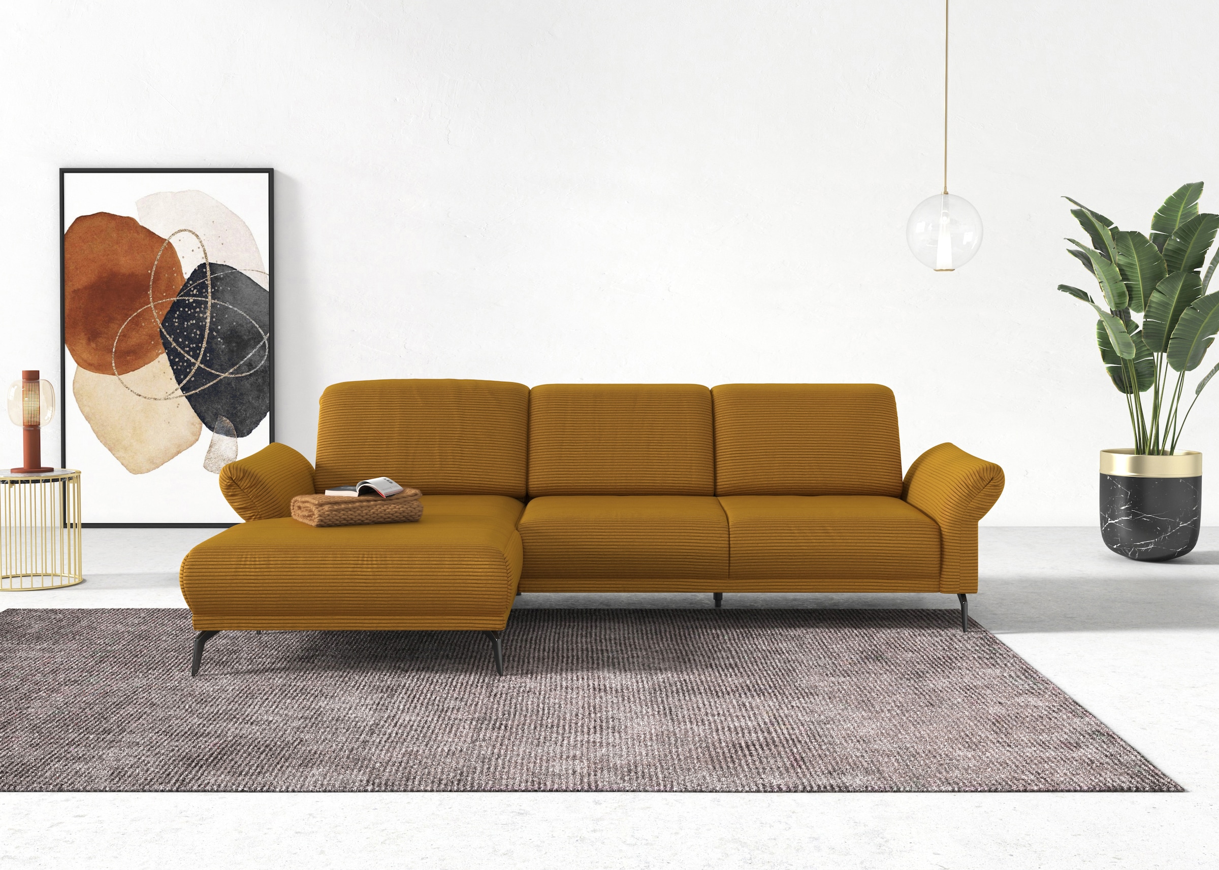 INOSIGN Ecksofa »Coco L-Form« Sitztiefen-, Arm- und Kopfteilverstellung, Cord-Bezug, Fusshöhe 15 cm