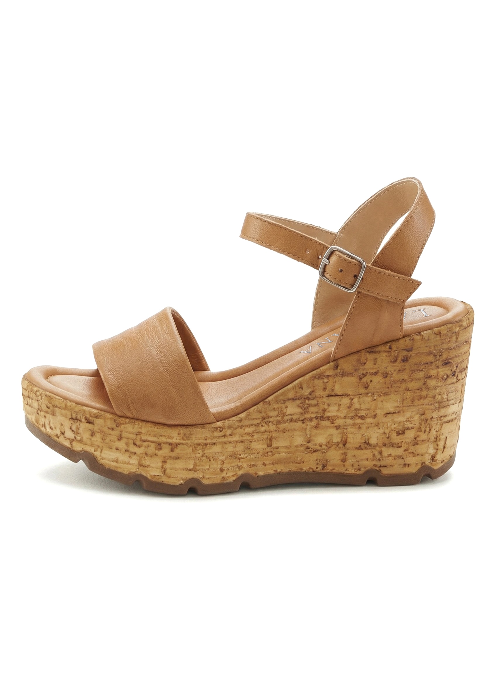 LASCANA Sandales »Sommerschuh, offener Schuh, Sandale, Keilsandalette,«  NEU aus Leder mit Keilabsatz