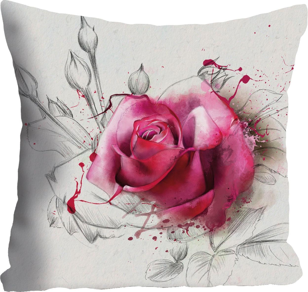 Image of queence Dekokissen "Rosenblüte" Kissenhülle ohne Füllung, 1 Stück