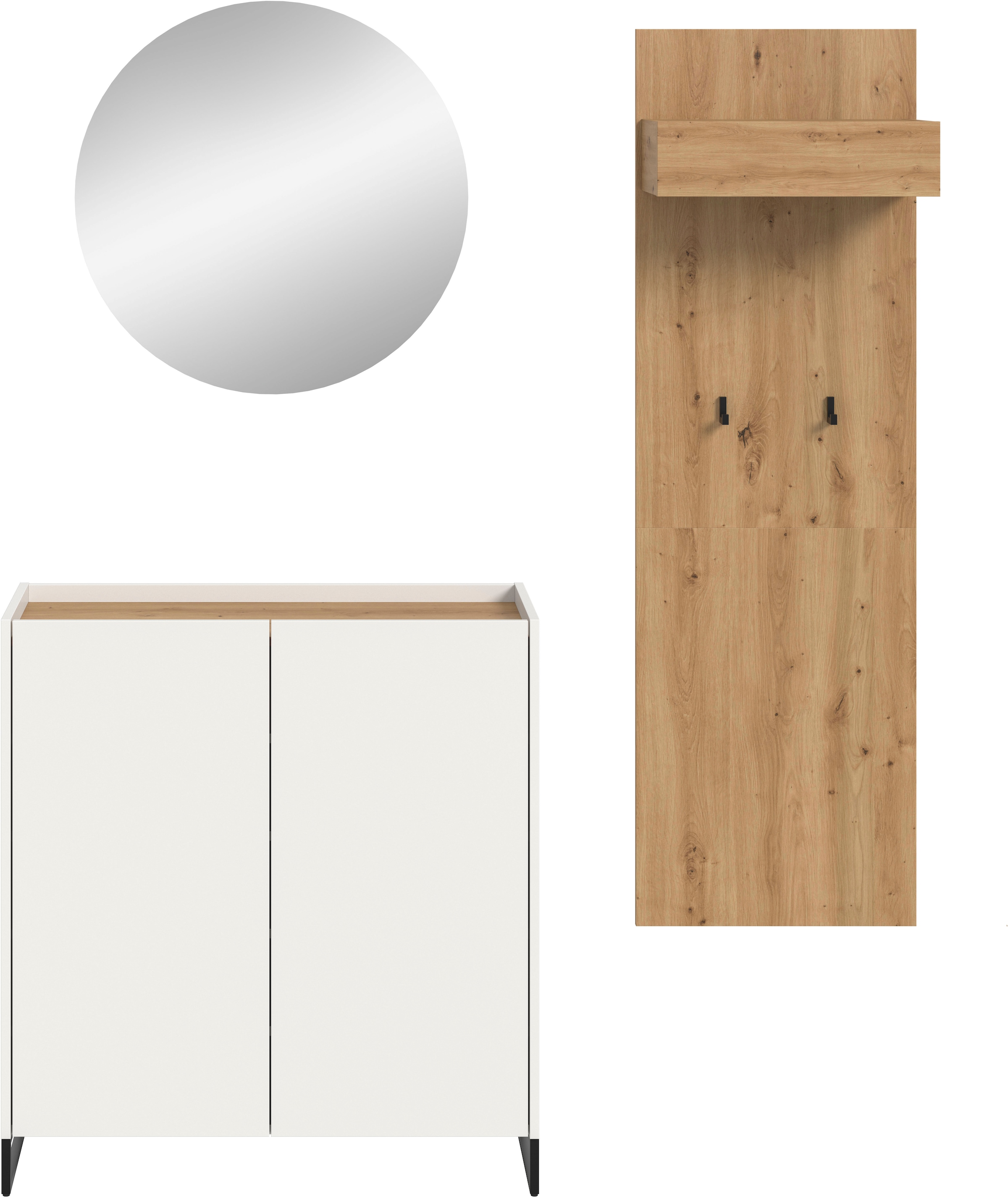 Home affaire Garderoben-Set »EVRID, 3-teilig, Breite 175 cm, individuell stellbar & erweiterbar« best. aus: Kommode, Spiegel & Garderobenpaneel, 3 Stk. tlg.