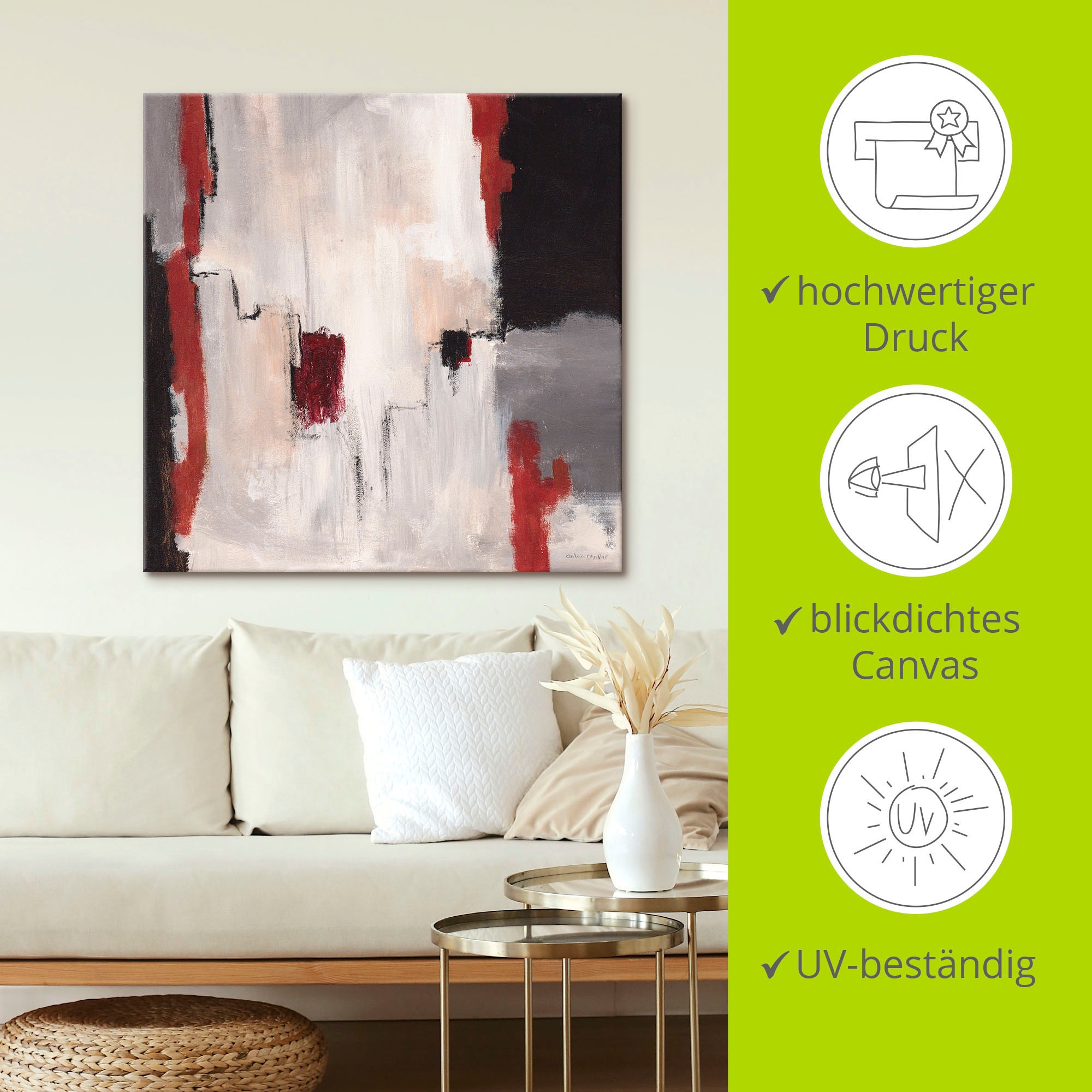 Artland Wandbild »Rot an Grau I - Abstrakt«, Gegenstandslos, (1 St.), als Alubild, Outdoorbild, Leinwandbild, Poster in verschied. Grössen