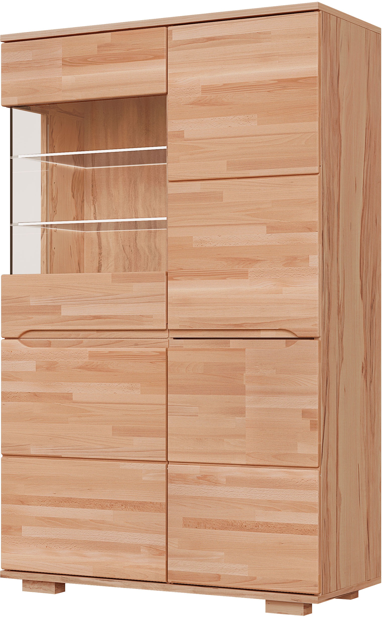 Image of GOODproduct Vitrine "VETRO: Fronten aus Massivholz, Korpus aus Melamin,Griffmulden" Kernbuche B/T/H:90/40/145,5cm,6Variable einlegeboden,10 Fächer,Glastür
