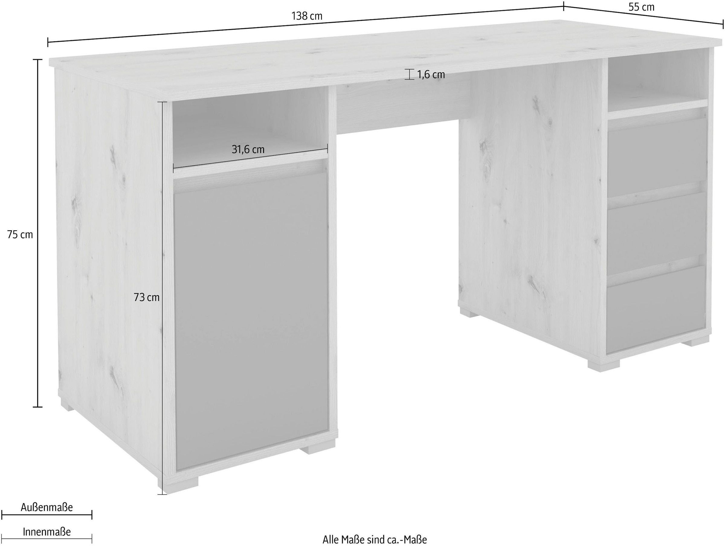 byLIVING Schreibtisch »Lobo«, Breite 138 cm, Computertisch mit Schubladen, im modernen Design
