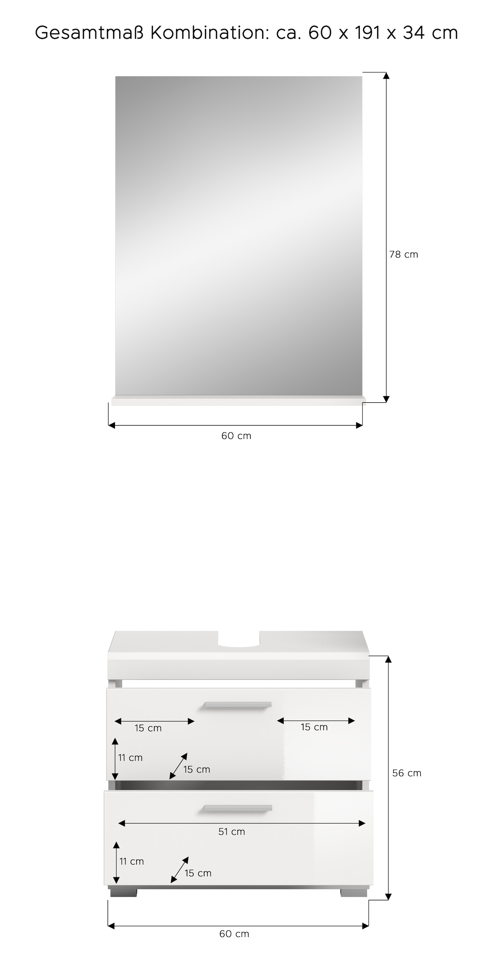 welltime Badmöbel-Set »Siena, 2 teilig, bestehend aus: Waschbeckenunterschrank, Spiegel« Set, TOPSELLER!, 2 Stk. tlg.